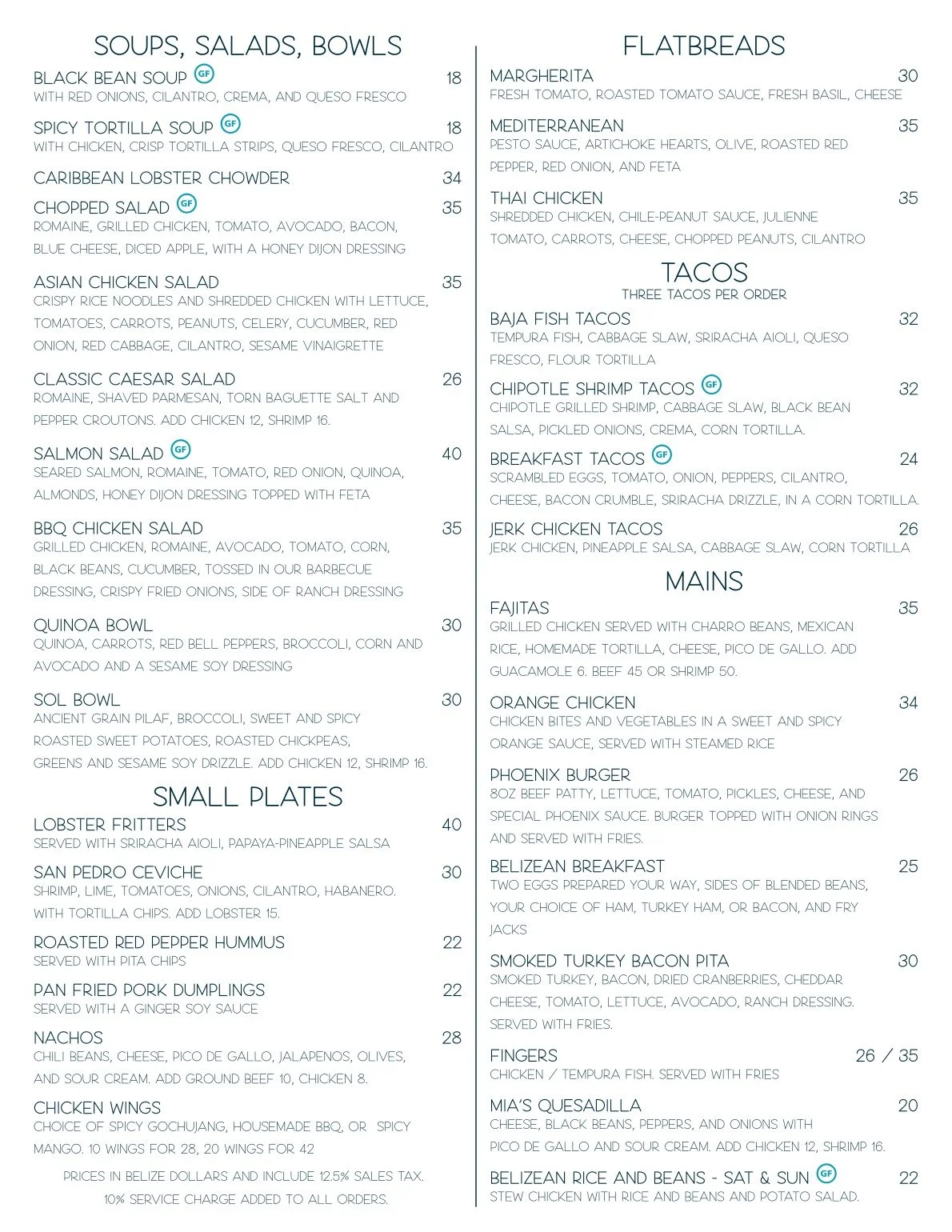 Lunch menu for Red Ginger restaurant in San Pedro, Belize, featuring Caribbean-inspired entrees, local reef-to-table seafood, and newly added seasonal lobster dishes.