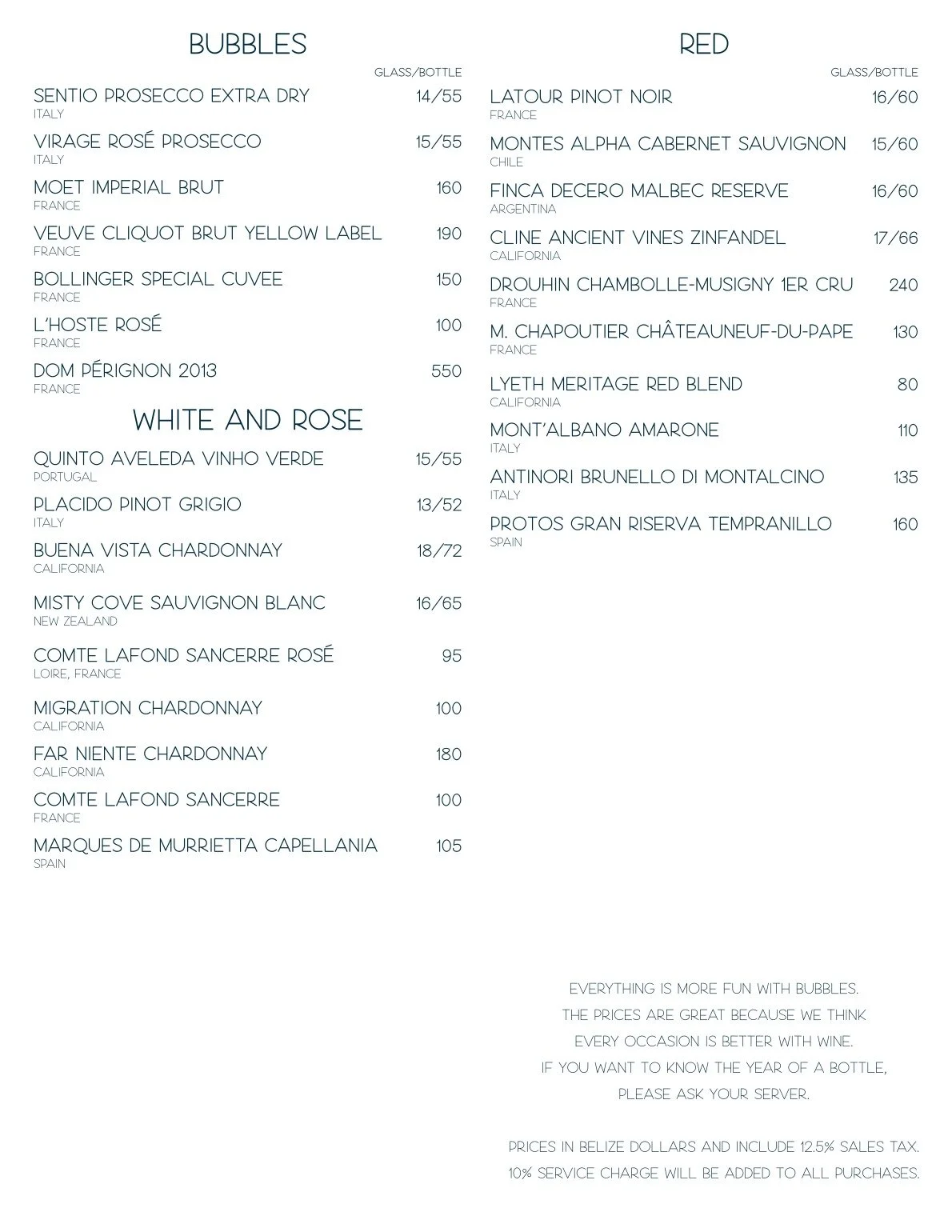 Extensive wine list at Red Ginger San Pedro, featuring international vintages, curated pairings, and selections from Wine de Vine.