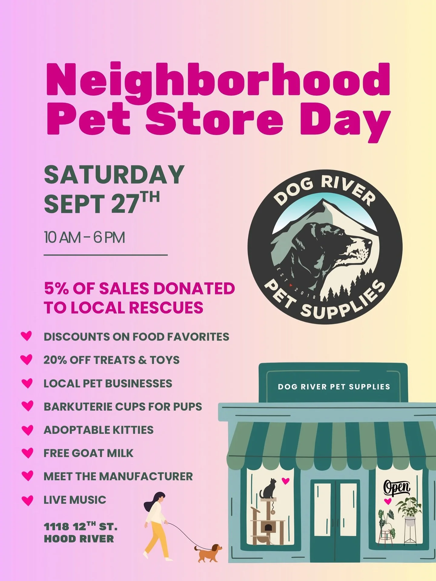 🩷 It's coming, it's coming!!! 🩷
🐕🦮🐩🐈🐈&zwj;⬛💕
Saturday, September 27th is Neighborhood Pet Store Day!!!
Last year our party was such a HUGE success, and this year our lineup is even better!
You can look forward to BIG weekend deals and sales, 