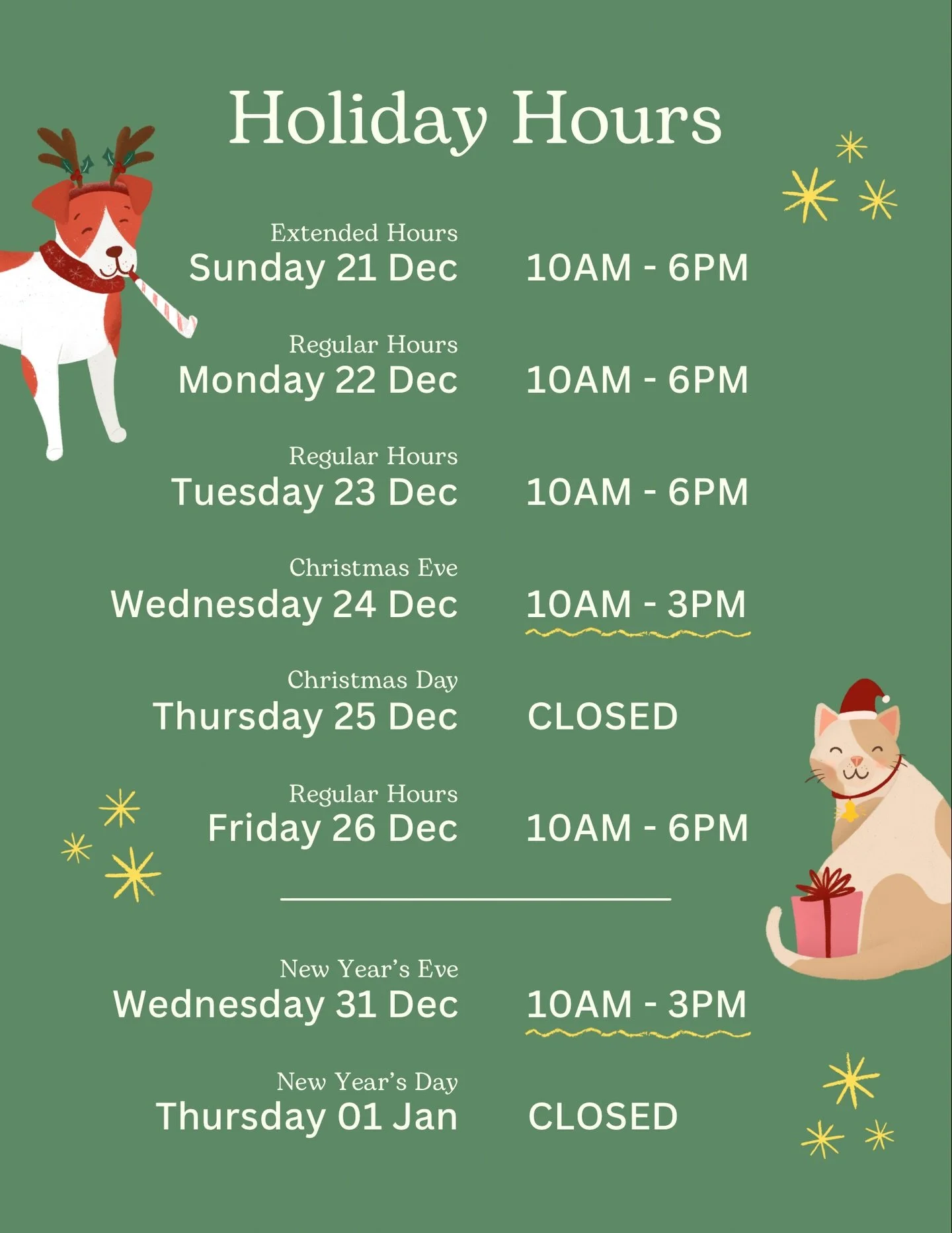 ✨🌲OPEN UNTIL 6:00!🌲✨
We're staying open a little later this Sunday evening so you can shop for stocking stuffers and that last minute bag of food! 🥩
Remember we have gift wrapping available (and we're really good at it) and lots of great treats an