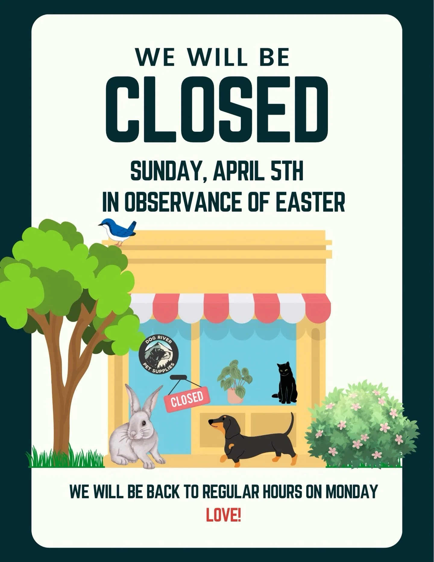 Just a reminder that the shop is CLOSED on Sunday, April 5th.
We will be open regular hours on Monday. 
Hoppy Easter everyone! 
💙🐰🩵🐰💜🐰🩷