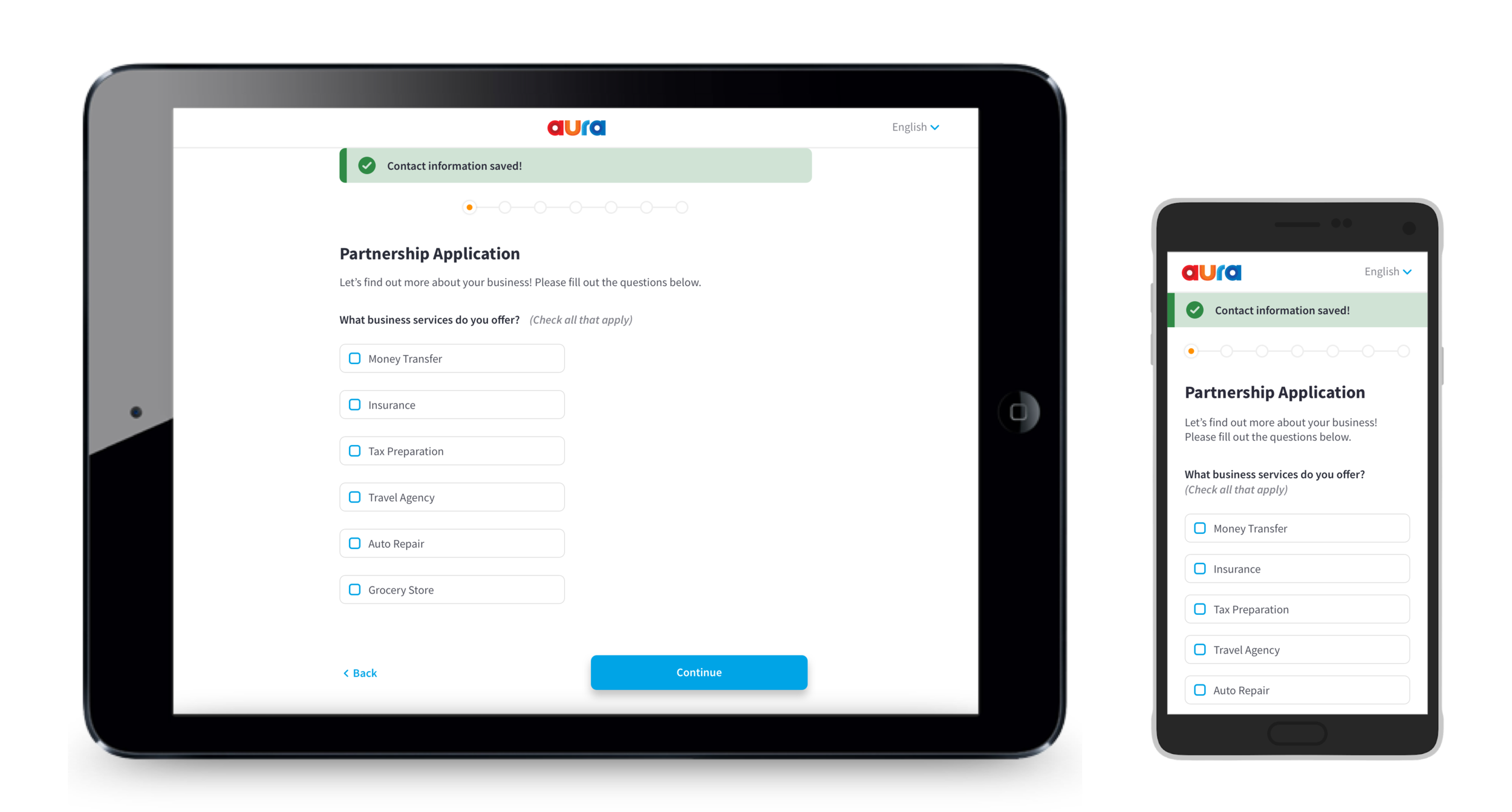 Tablet and mobile devices showing the responsive design of the partner application website.