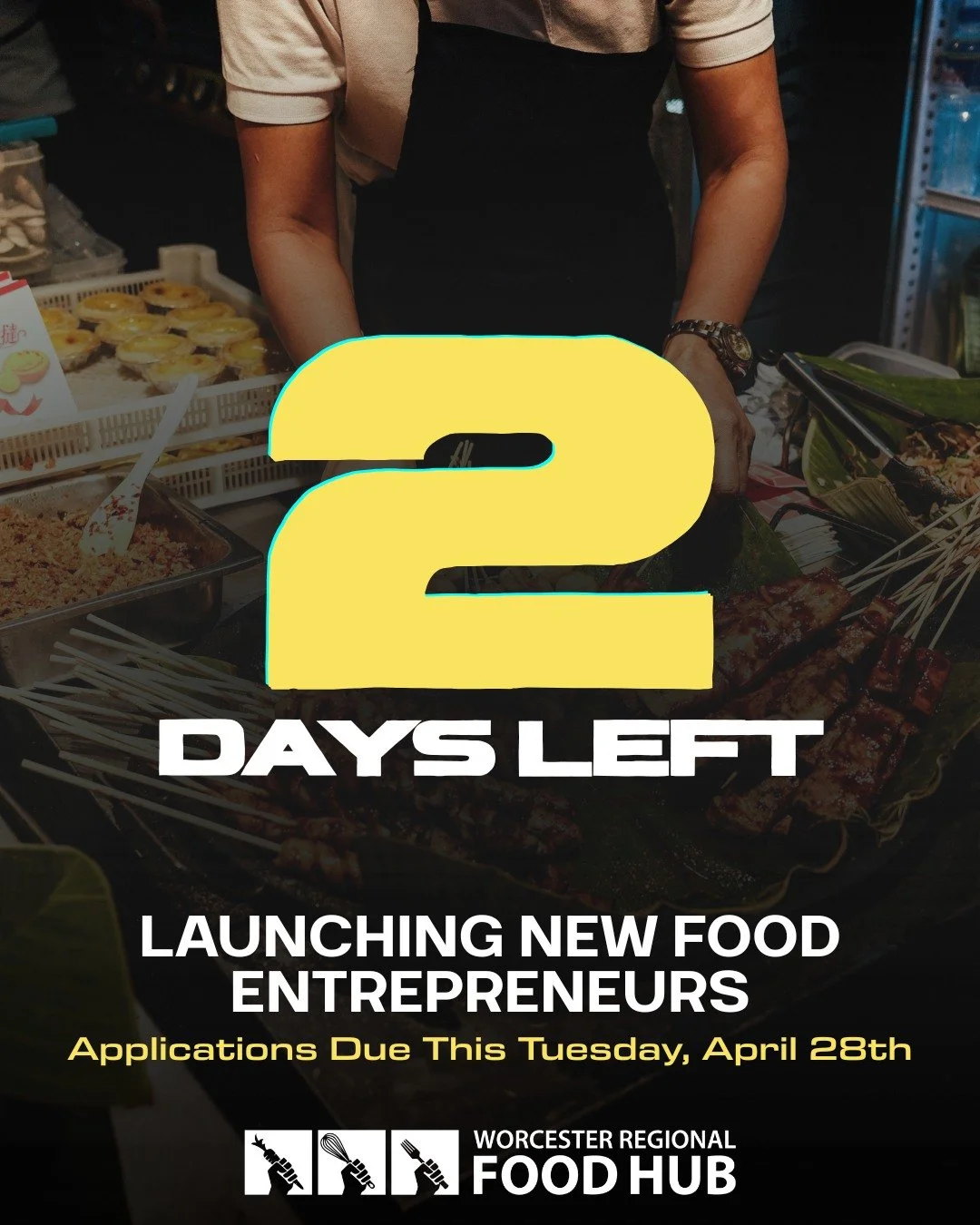 🚨 2 DAYS LEFT TO APPLY 🚨

Ready to finally launch your food business, so that you are fully licensed and operating by the summer? This is your moment.

The Launching New Food Entrepreneurs program at the Worcester Regional Food Hub is an accelerate