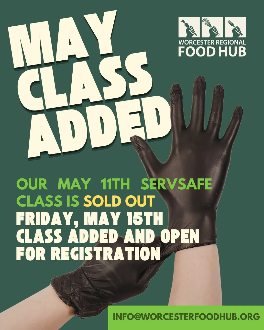 Our Monday, May 11th ServSafe Food Manager class and exam is SOLD OUT

Due to demand, we have added a second May session on Friday, May 15th. Registration for that session, as well as our June class, are both open now. Sign up today to secure your sp