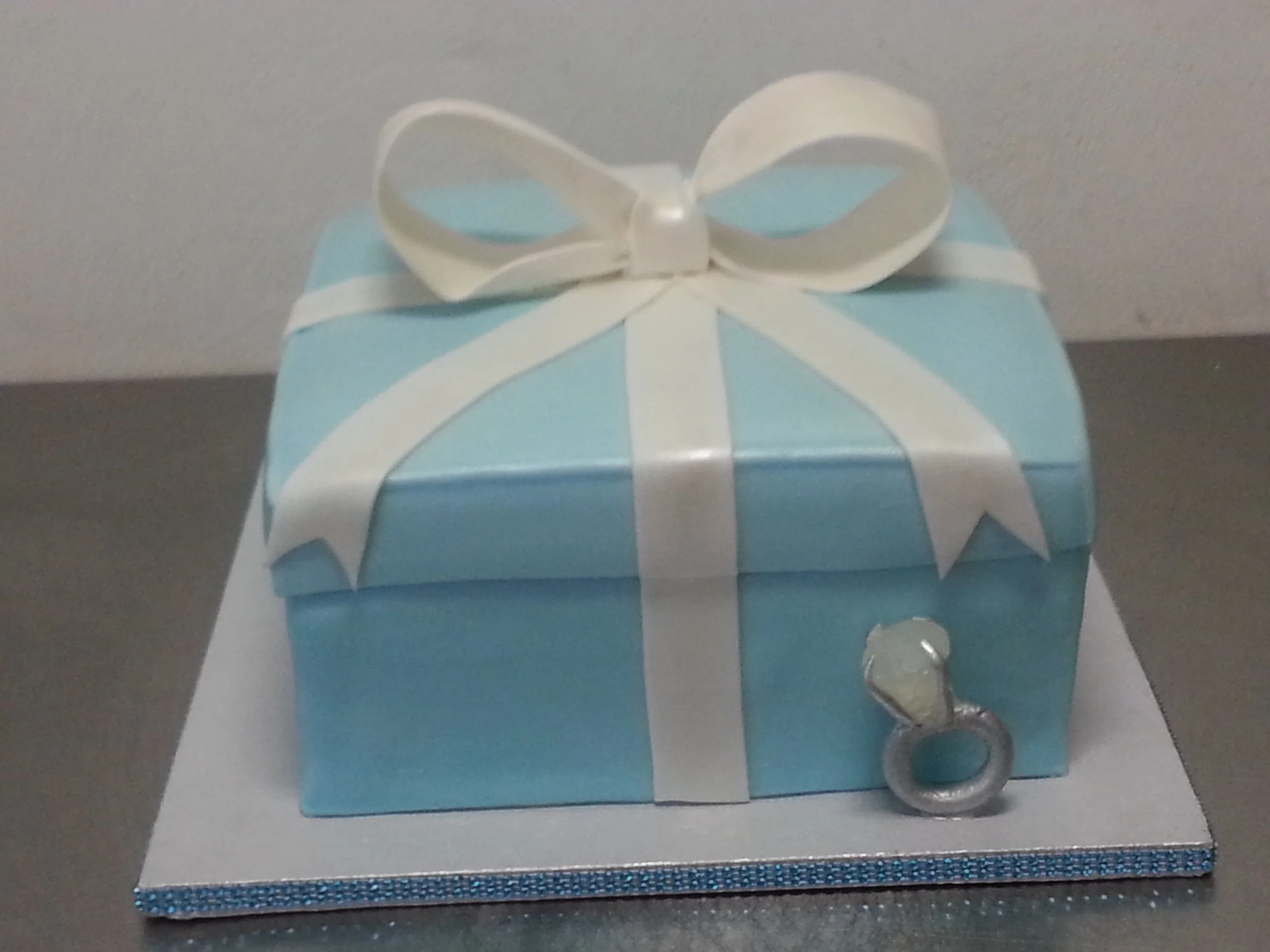 Blue and White Engagement party gift-box cake