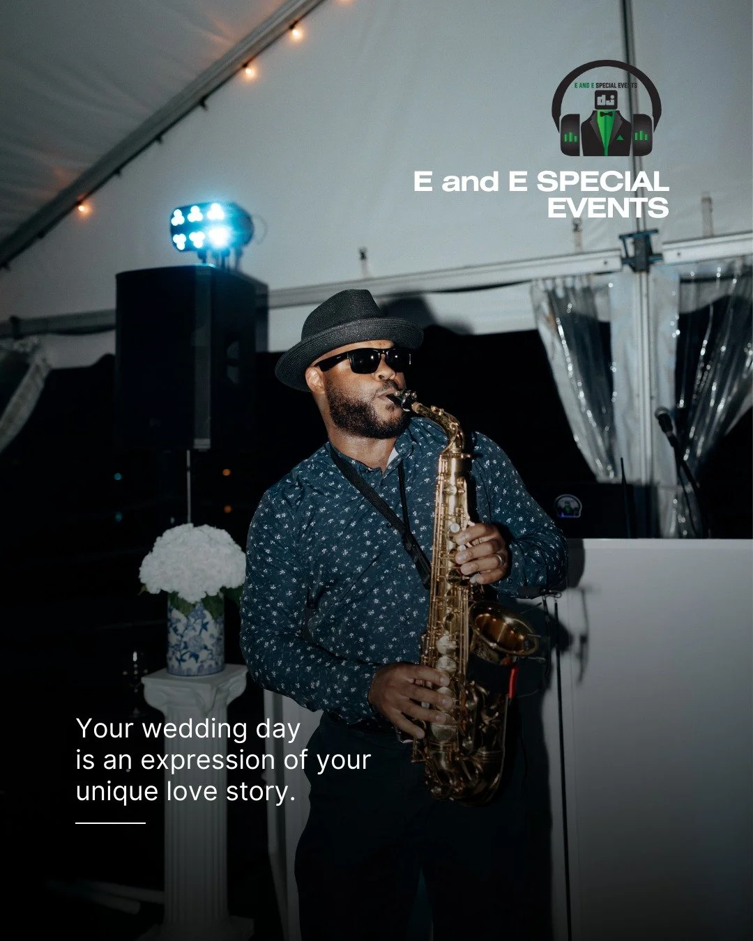 Your wedding day should reflect you. Your love, your style, your story.

At E and E, we don&rsquo;t just play music &mdash; we bring your celebration to life with:
 🎧 DJ/MC Services
 🎷 Live Sax &amp; Bands
 💡 Custom Lighting &amp; CO2 Cannons

Let
