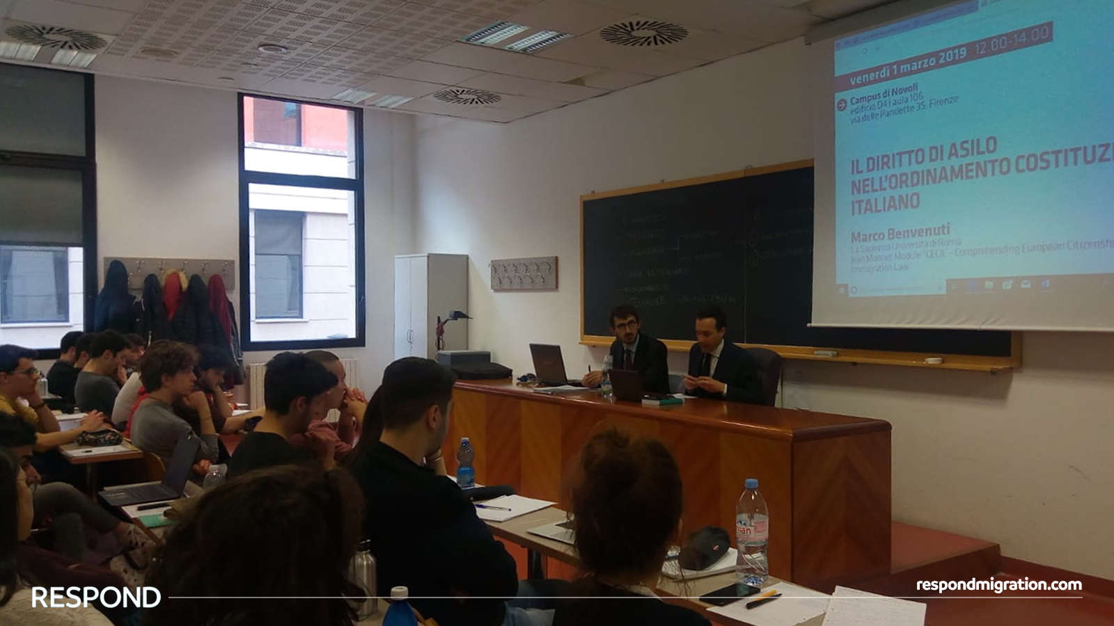 Prof. Benvenuti illustratining the Italian constitutional grounding of the right to asylum in his lecture at the University of Florence , on the 1st March 2019
