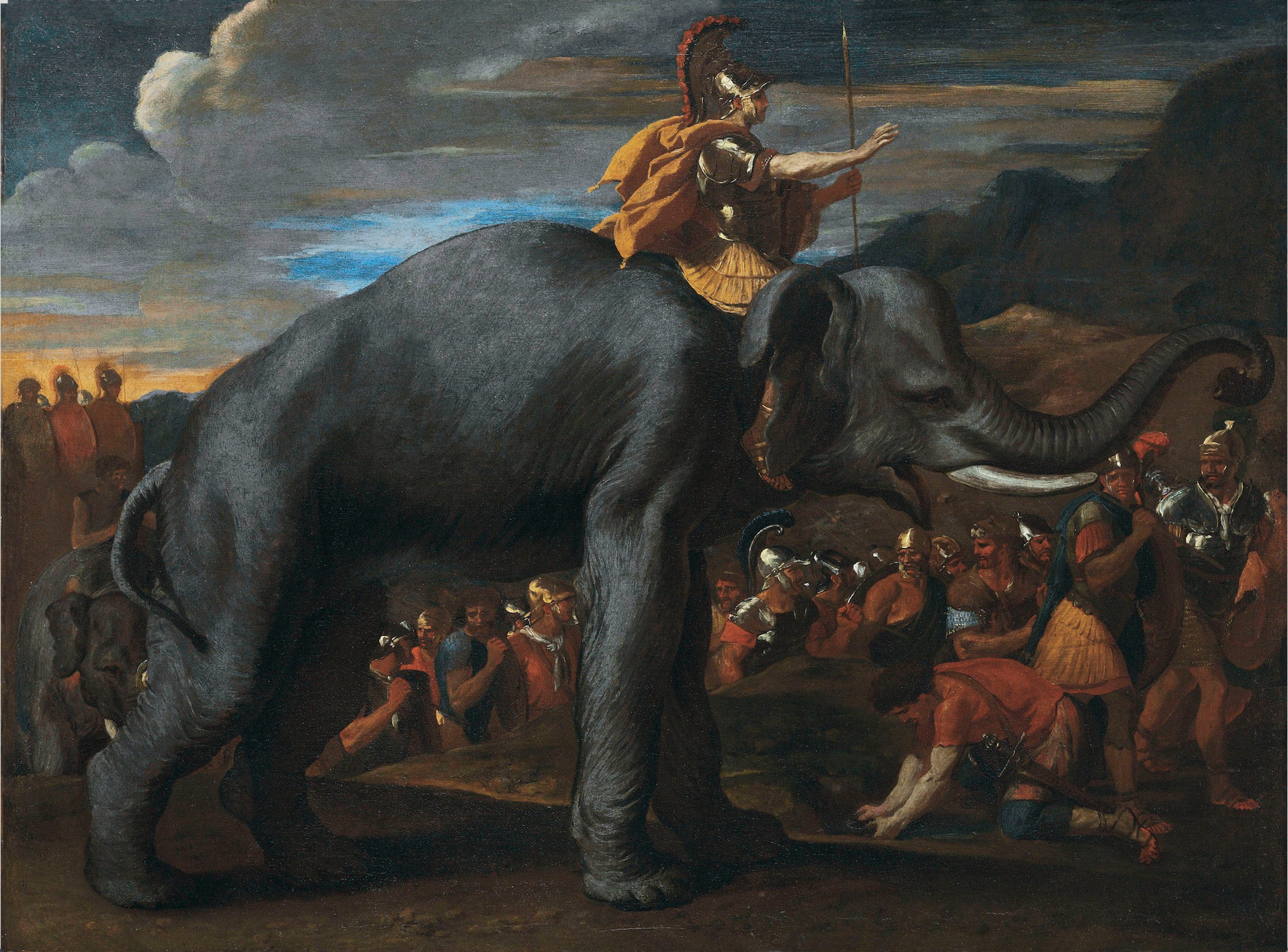 Nicolas Poussin, Hannibal traversant les Alpes à dos d'éléphant , c. 1630 WikiCommons — https://commons.wikimedia.org/wiki/File:Hannibal_traversant_les_Alpes_%C3%A0_dos_d%27%C3%A9l%C3%A9phant_-_Nicolas_Poussin.jpg