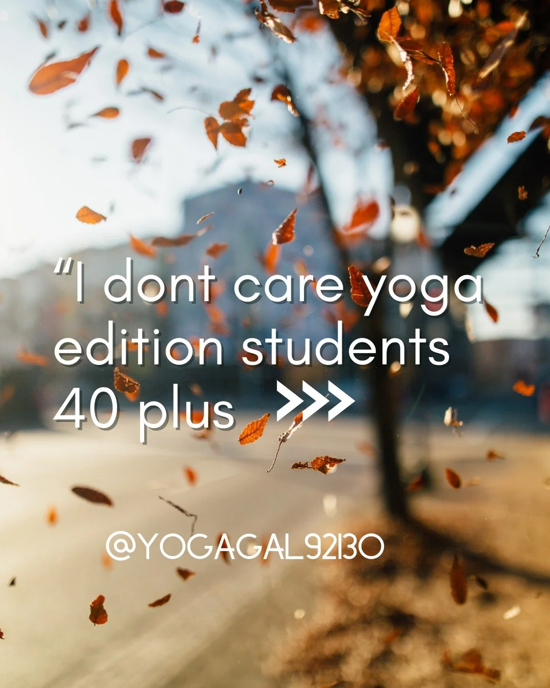 Just Show Up. That's the only thing I truly care about. Show up for yourself. Let go of the self-consciousness and step onto your mat with an open mind.

Hashtags: #YogaOver40 #RealYoga #ComfortOverCouture #AgingGracefully #YogaTeacher #NoJudgmentZon