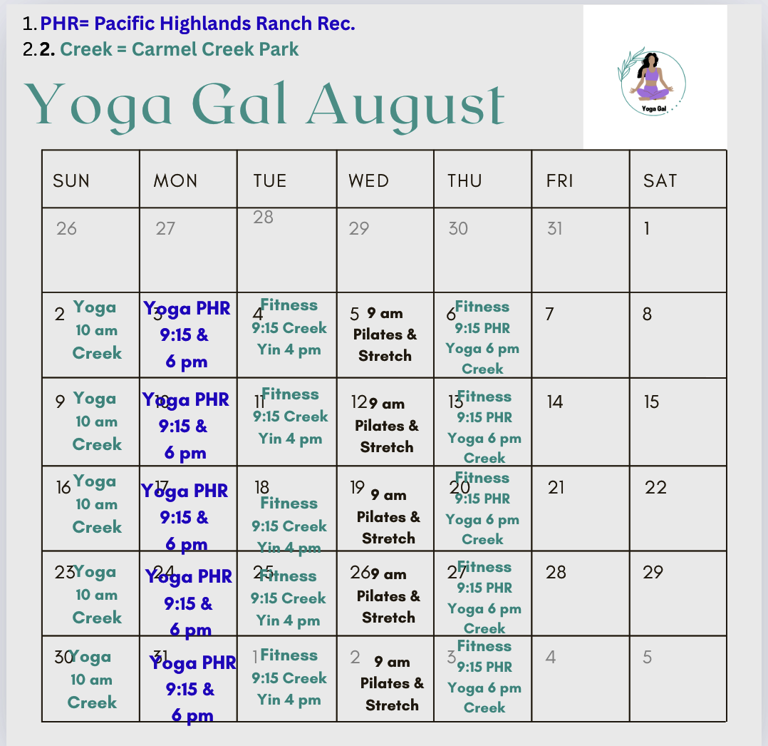 Yoga Gal August Calendar
