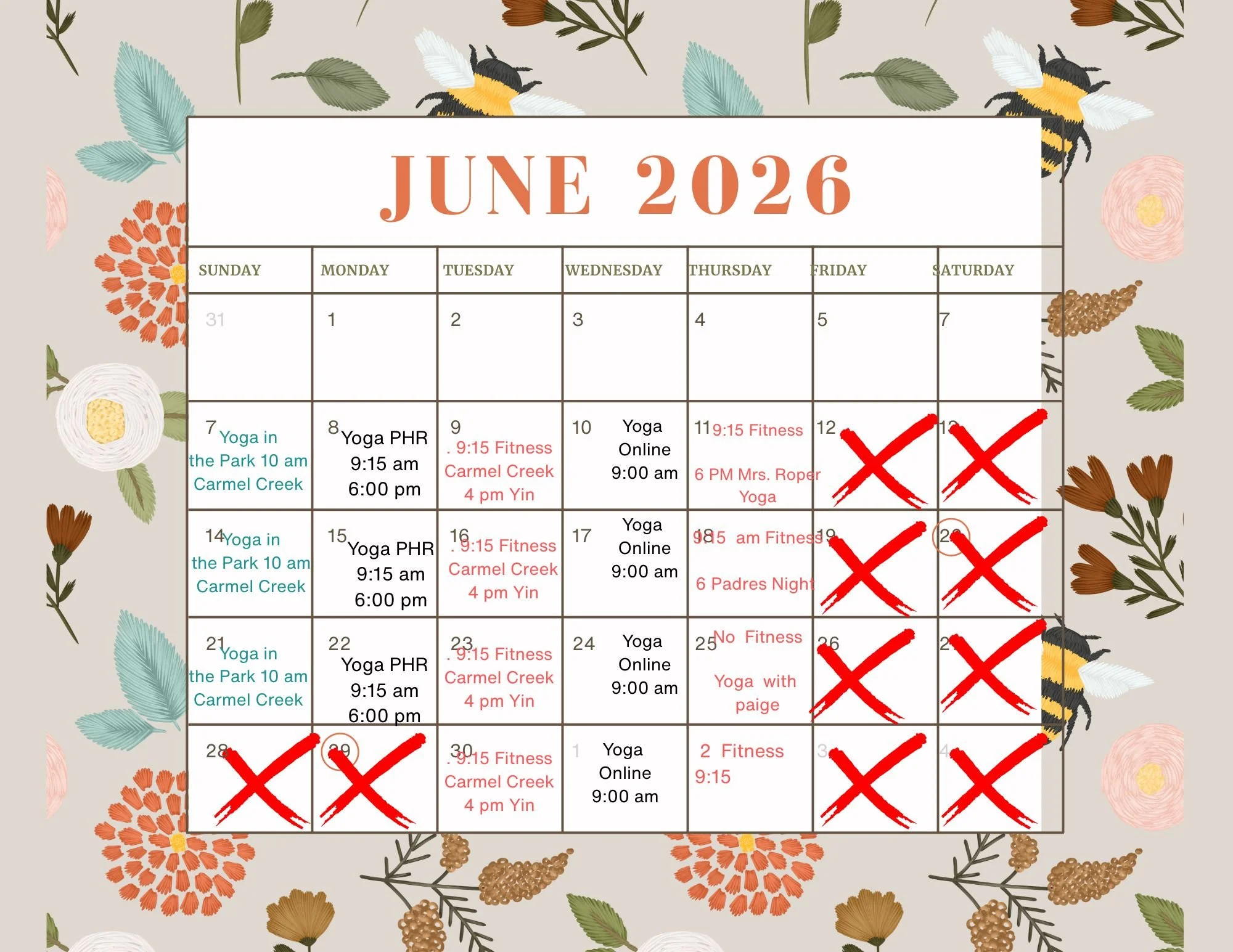 Yoga Gal June Calendar 2026