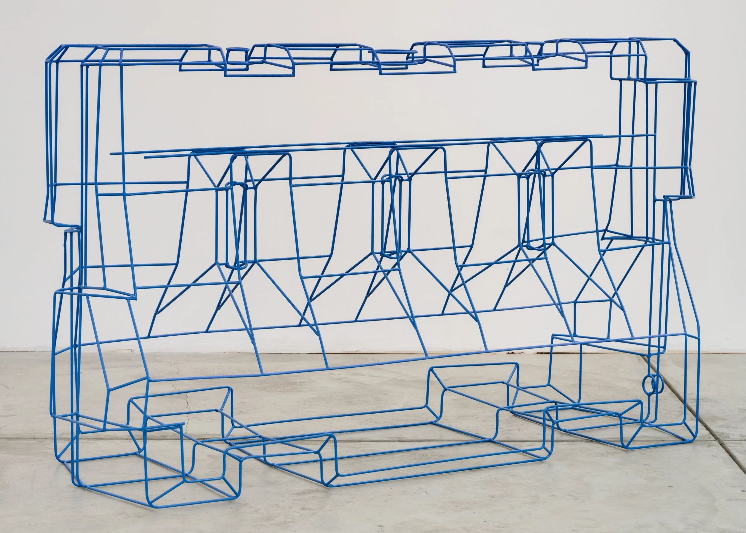 Fortress, steel, aerosol paint, chalk 48” x 72” x 24” 2022