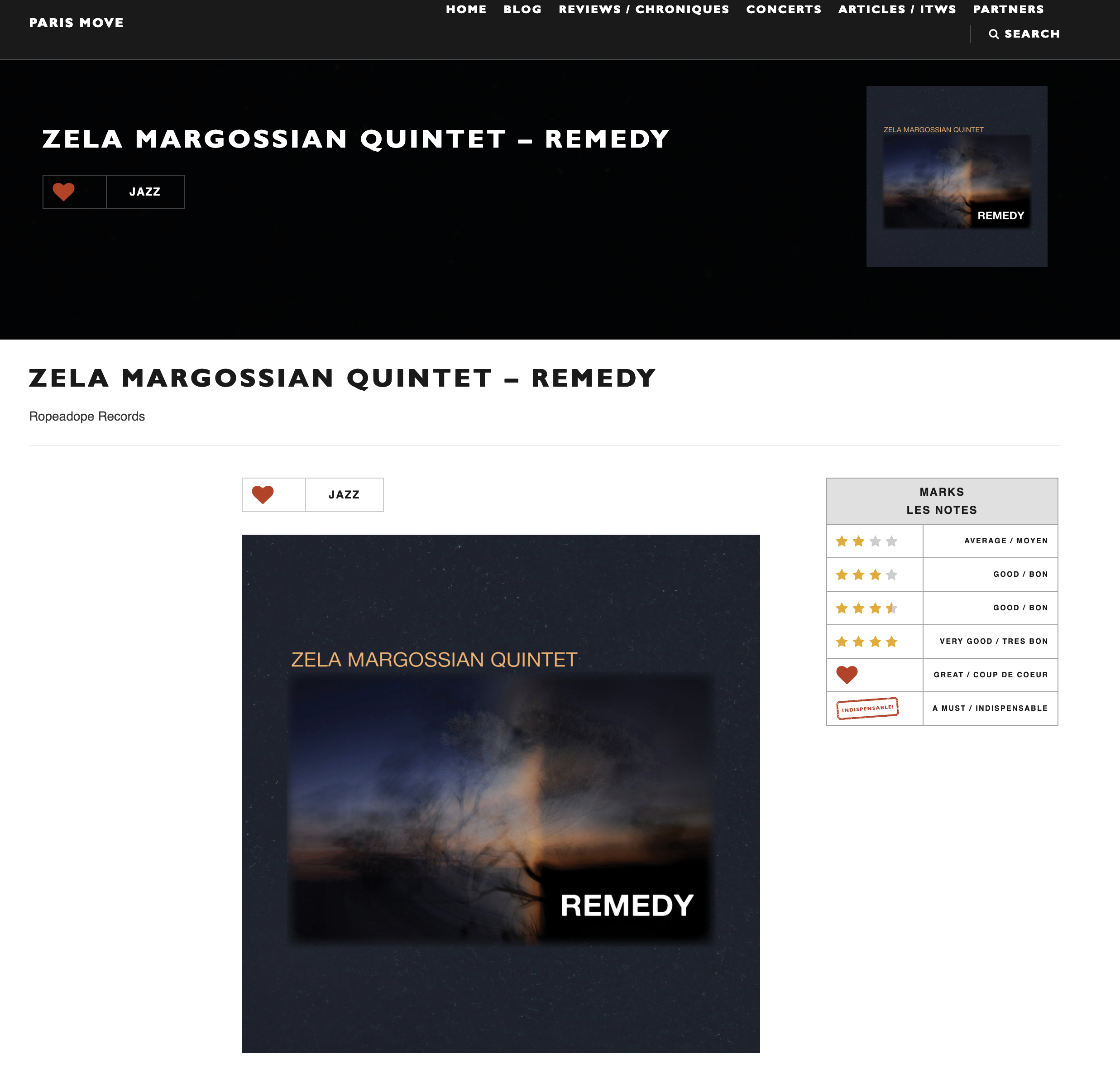 Review from Paris Move - new album "Remedy"