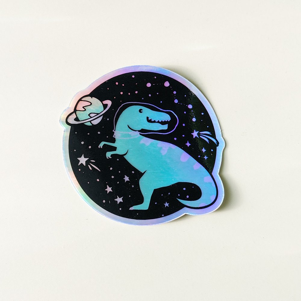 Space Dinosaur Holographic Sticker — Lathe and Quill