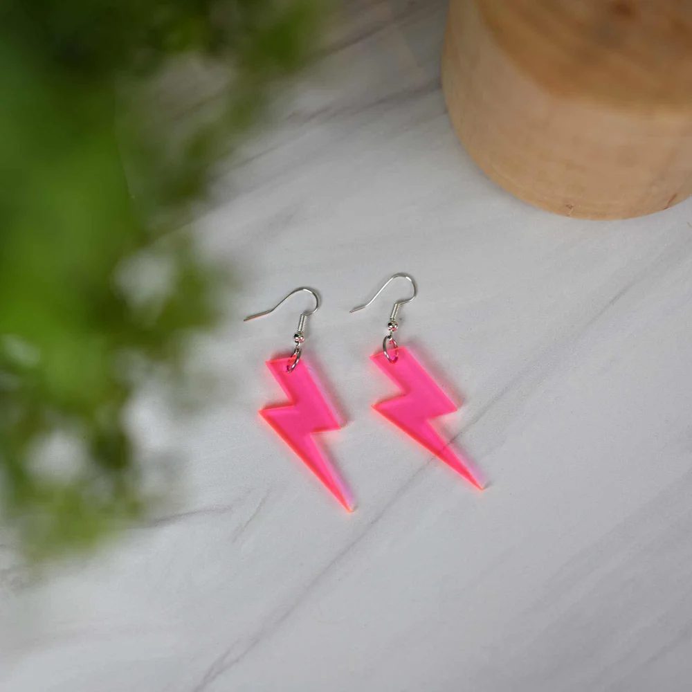 Hot Pink Lightning Bolt Earrings Small — Lathe and Quill