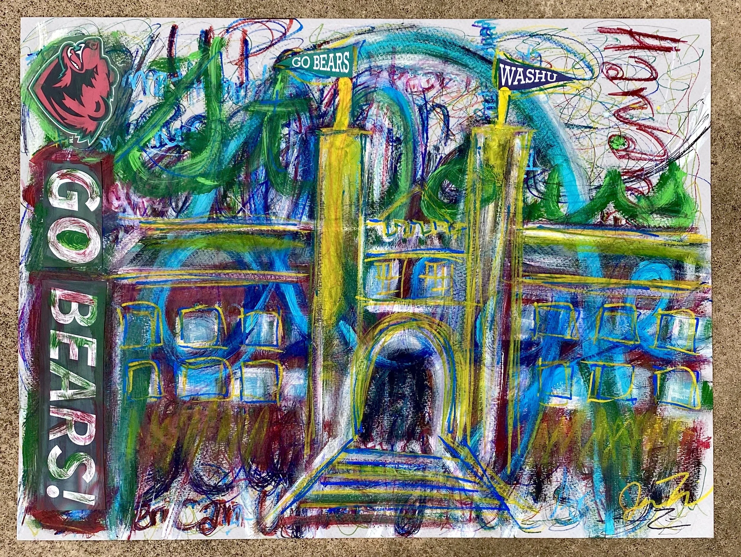 WashU Brookings Hall - Mixed Media on Art Board