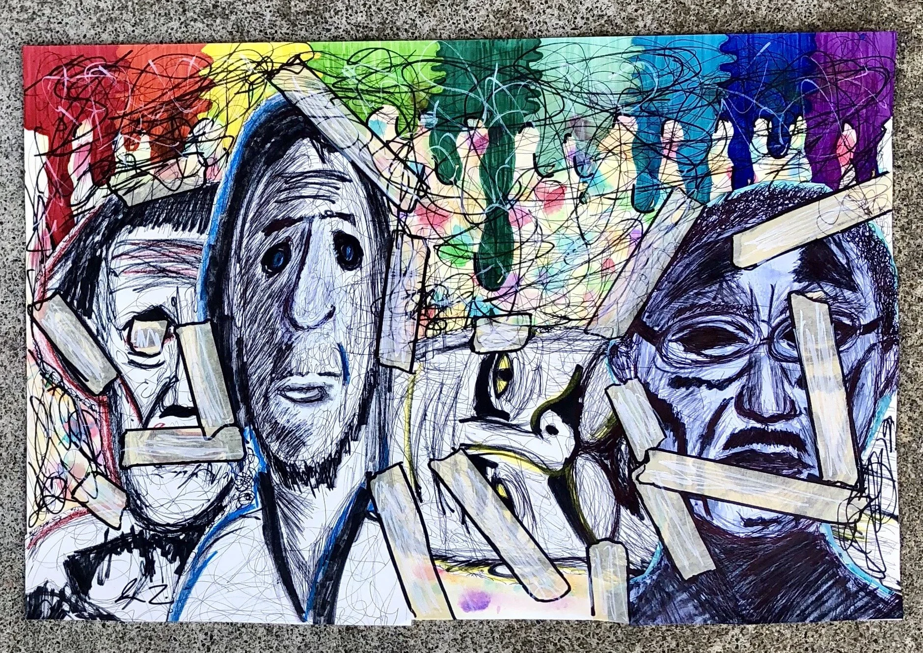 Assorted Faces - Mixed Media on Paper