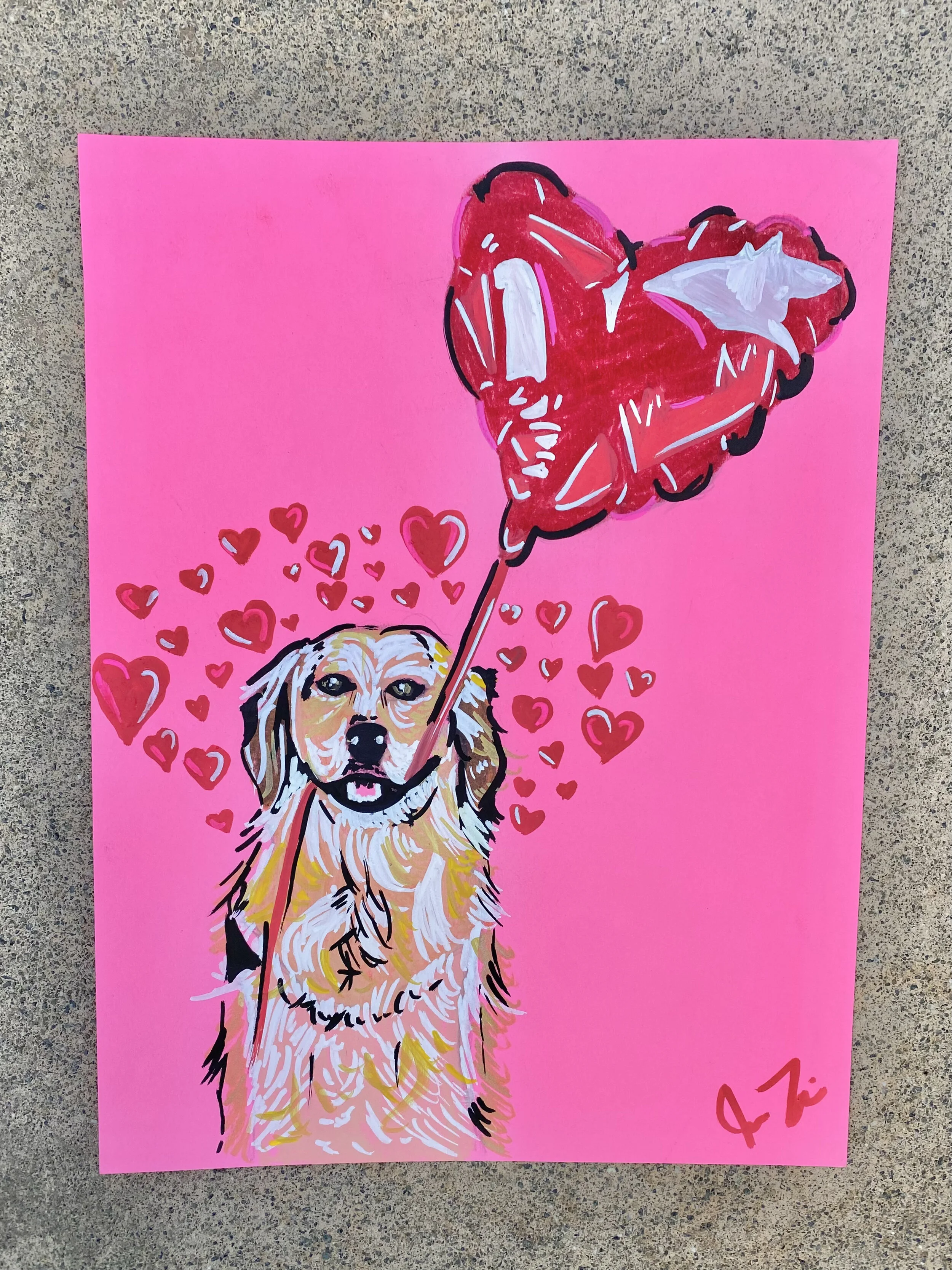 Valentine's Dog - Colored Pencil on 8.5x11in Colored Paper