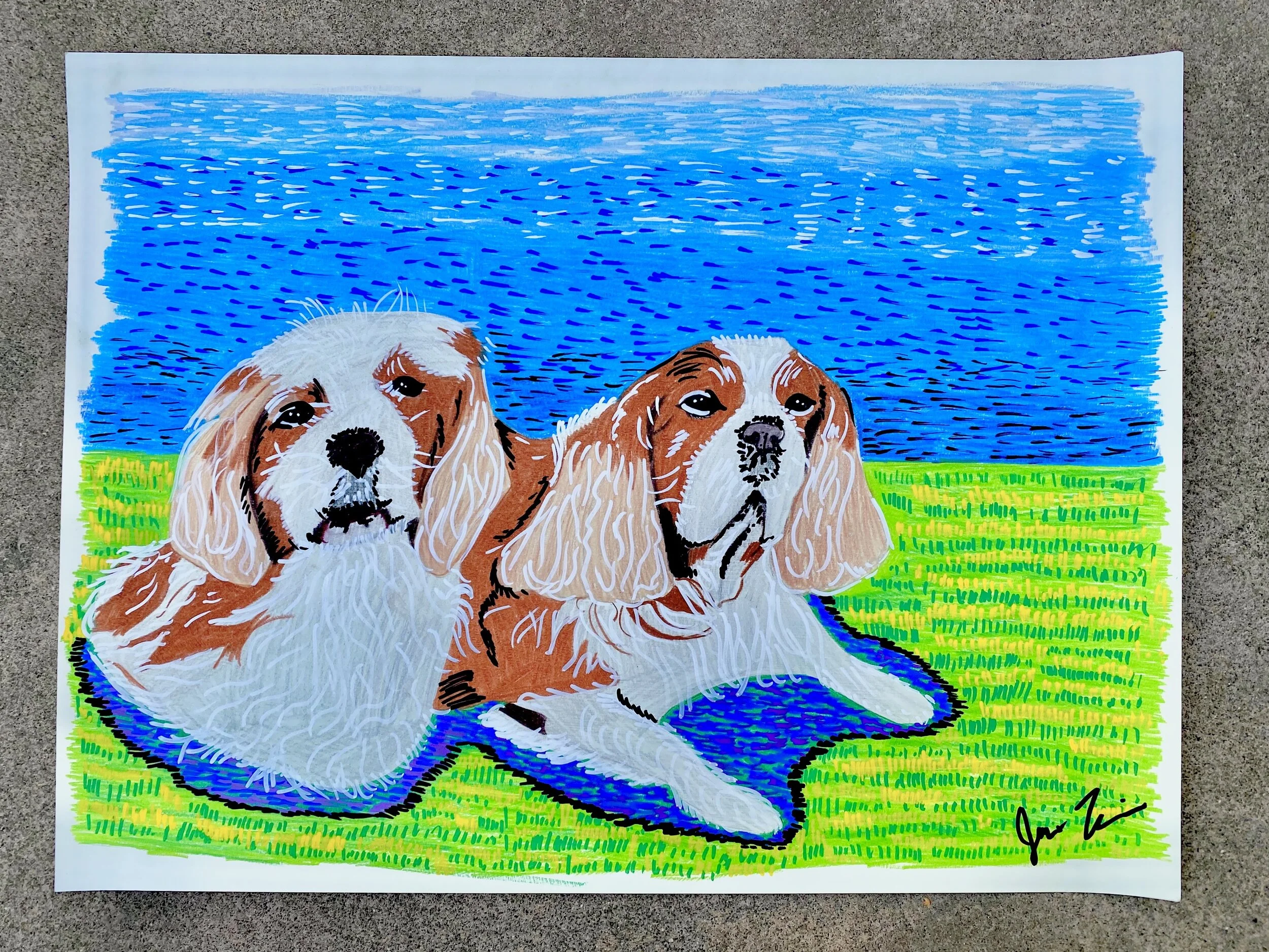 Monti and Maddi - Colored Pencil on 18x24in Paper