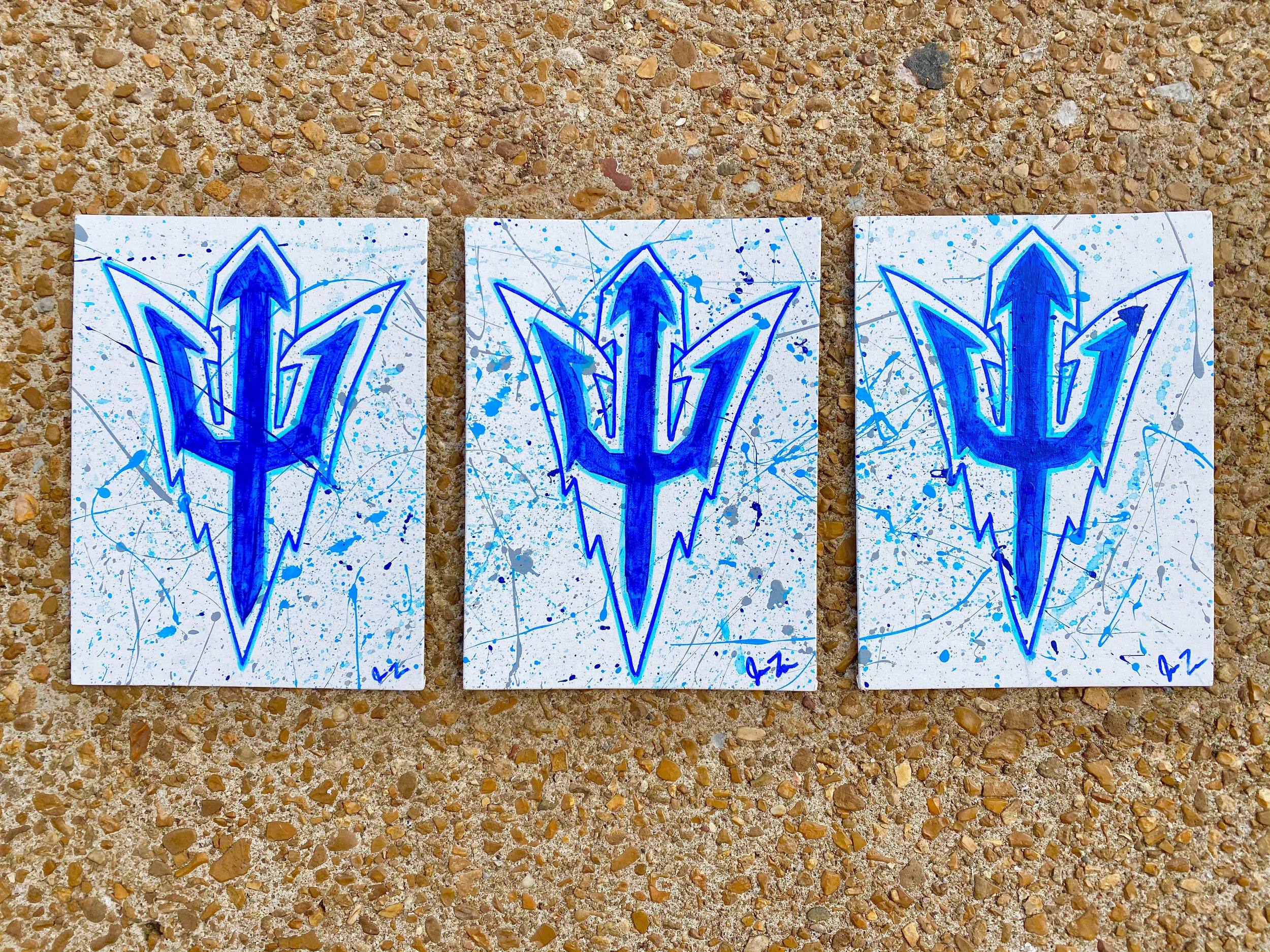 Triple Tridents - Acrylic on 9x12in Canvas