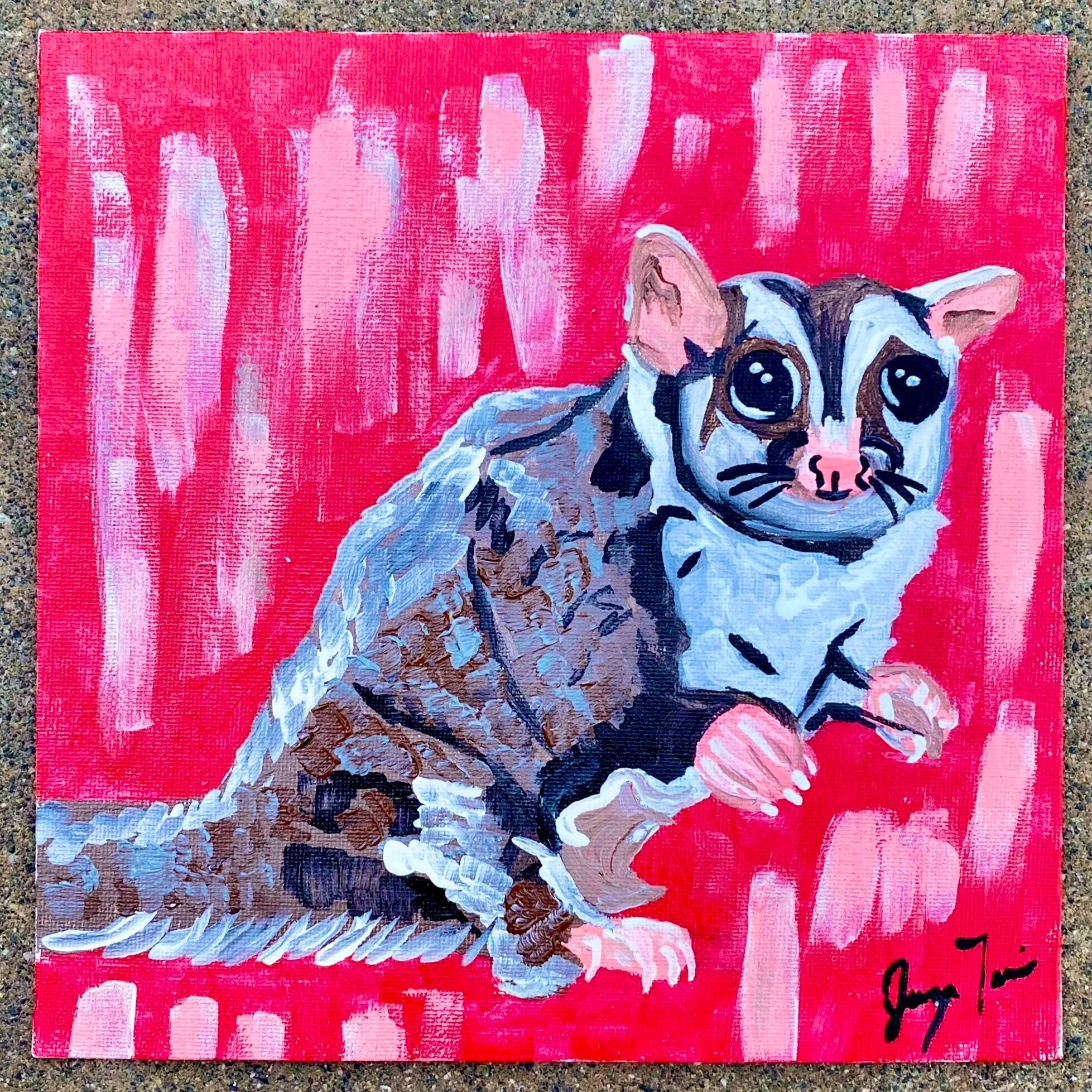 Flying Squirrel - Acrylic on 8x8in Canvas