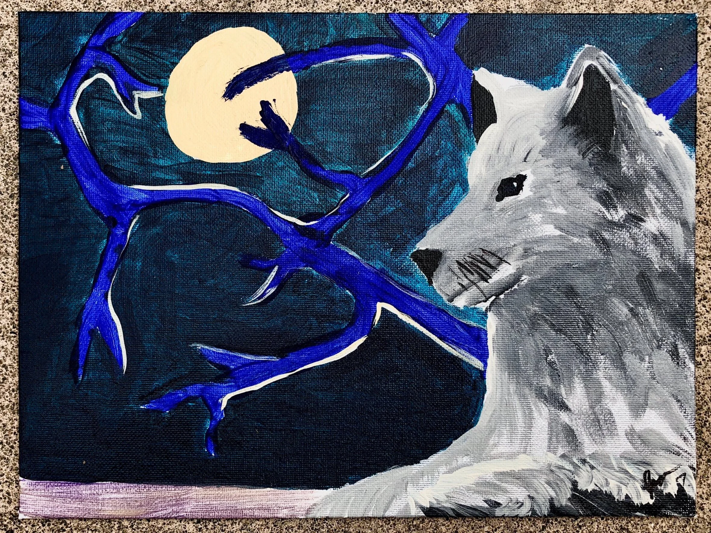 Moonrise Wolf - Acrylic on Canvas