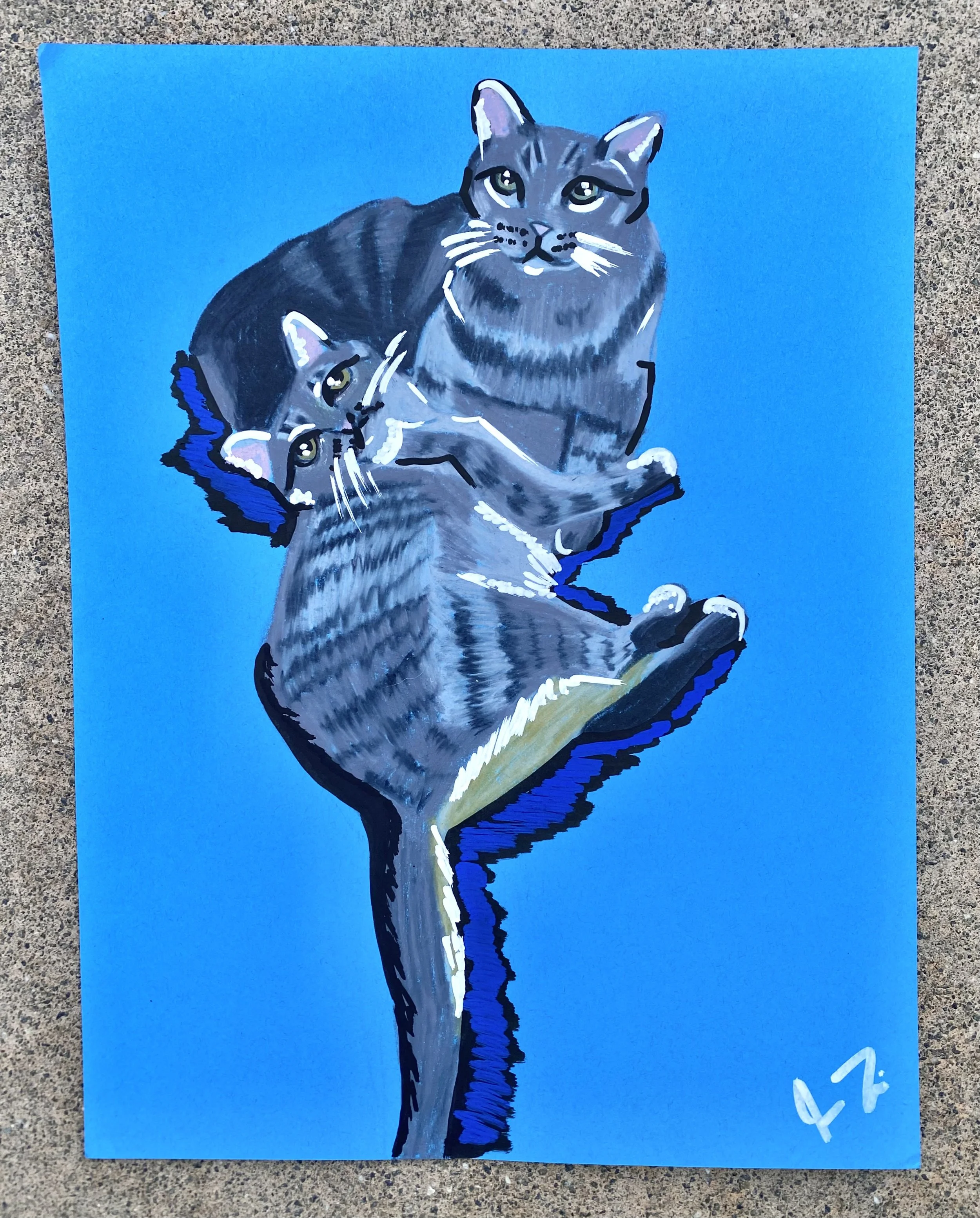 Stinky and Little Guy - Colored Pencil on 8.5x11in Colored Paper