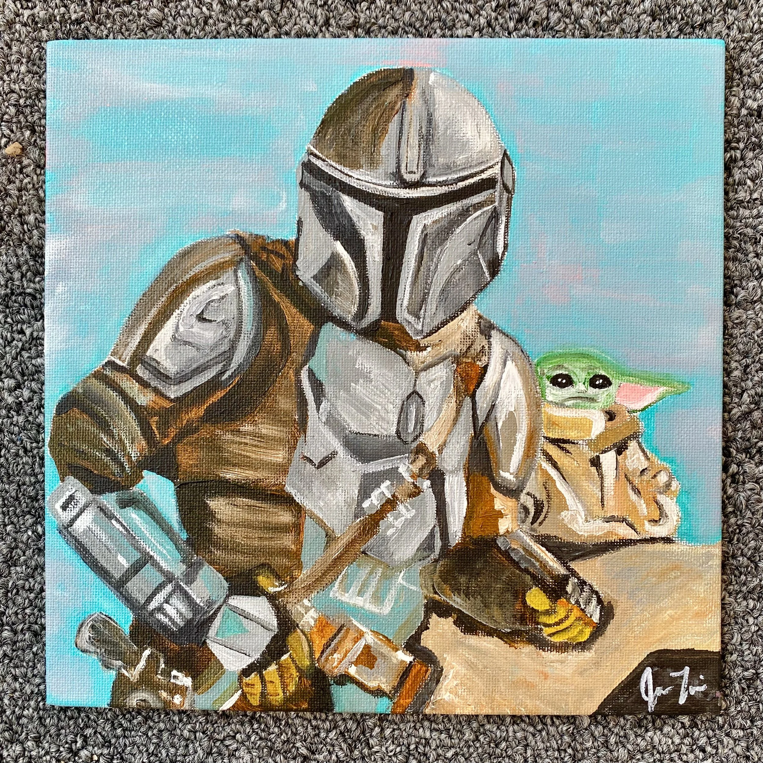 Mando and Grogu - Acrylic on 8x8in Canvas