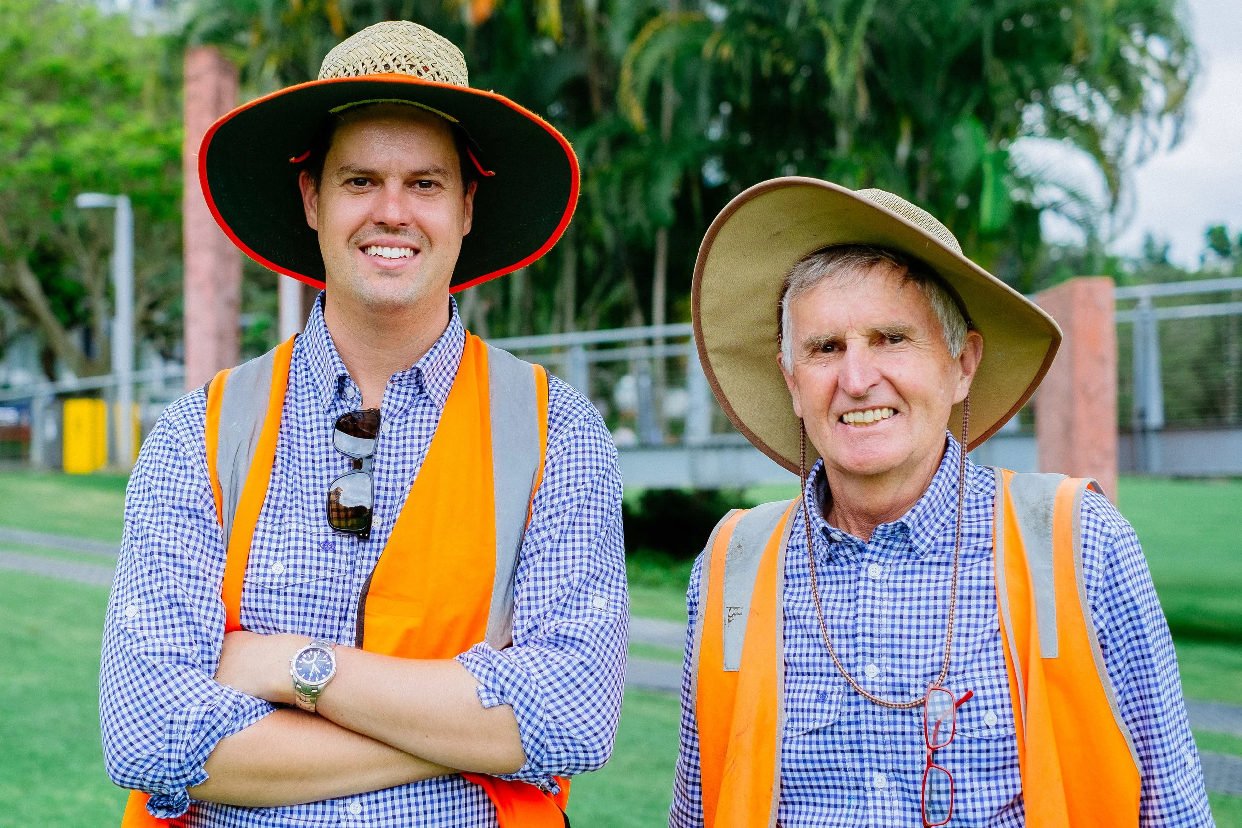 Directors Roger and Andrew Rankine on site at the Roma Street Parklands in October 2018.