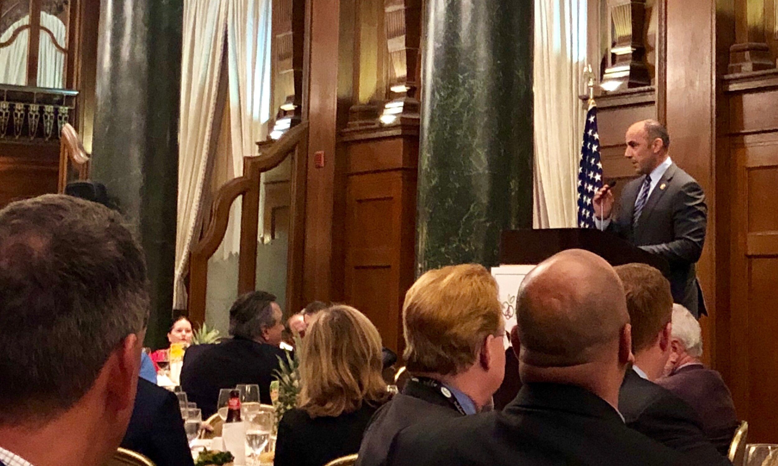 Jimmy Panetta, US Representative for California’s 20th congressional district, speaking at the United FreshPAC dinner, at the Willard Hotel.