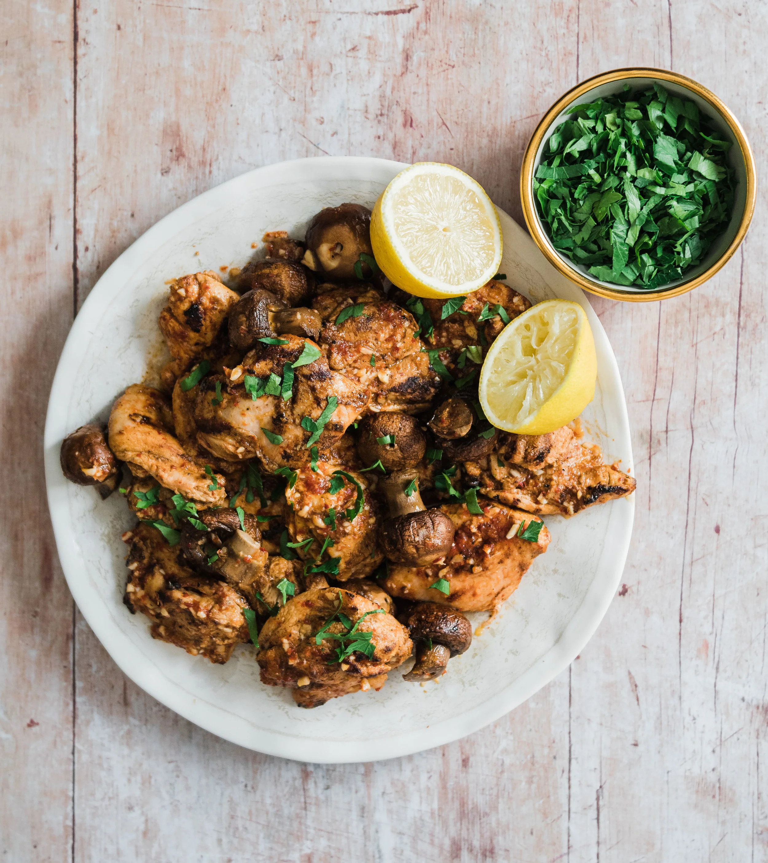 The Juiciest Lemon Garlic Grilled Chicken With Mushrooms Omayah Cooks Syrian Recipes Photography By Omayah Atassi