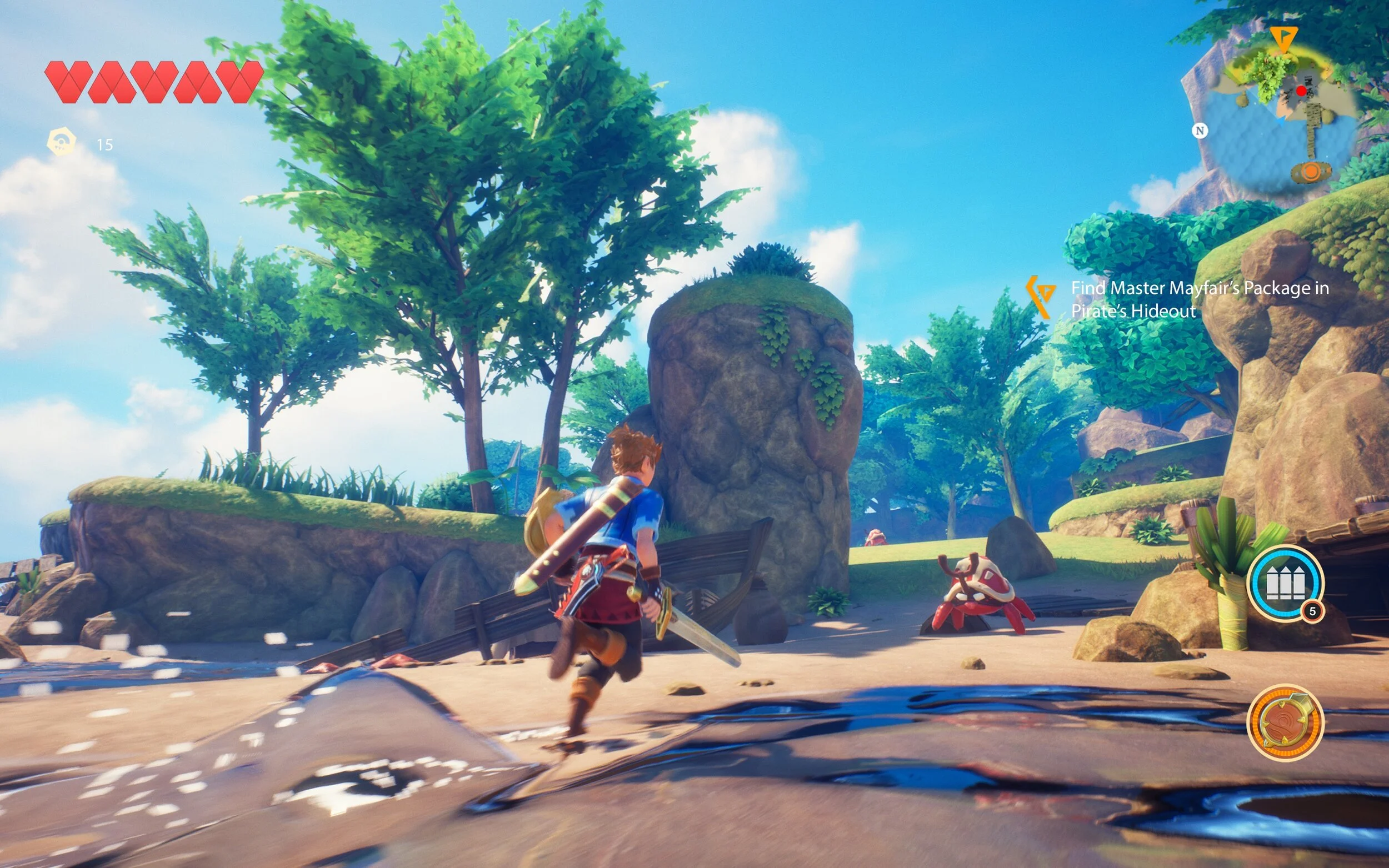 لقطة استكشاف مع واجهة اللعب في Oceanhorn 2