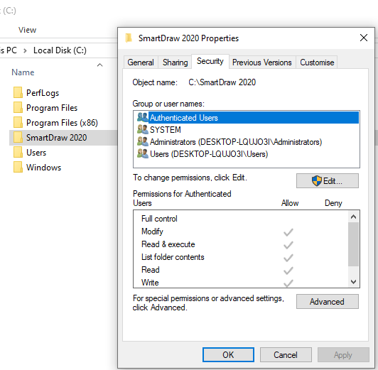 Weak folder permissions potentially leading to privilege escalation in SmartDraw 2020 by Improsec