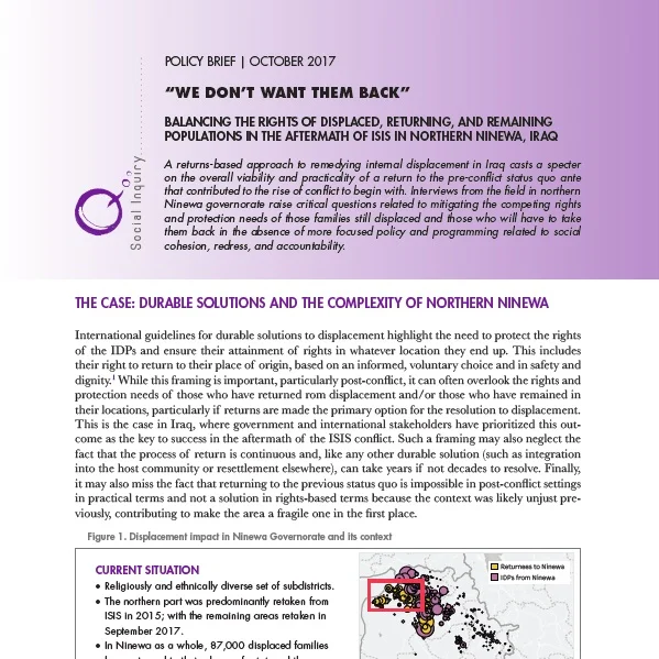 “We Don’t Want Them Back”: Balancing the Rights of Displaced, Returning, and Remaining Populations in the Aftermath of ISIS in Ninewa, Iraq