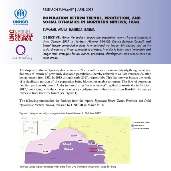 Population Return Trends, Protection, and Social Dynamics in Northern Ninewa, Iraq