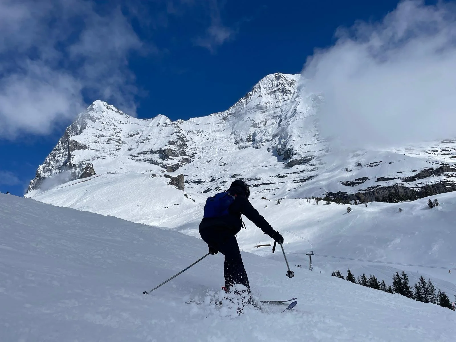 Teenager learning to ski in Switzerland