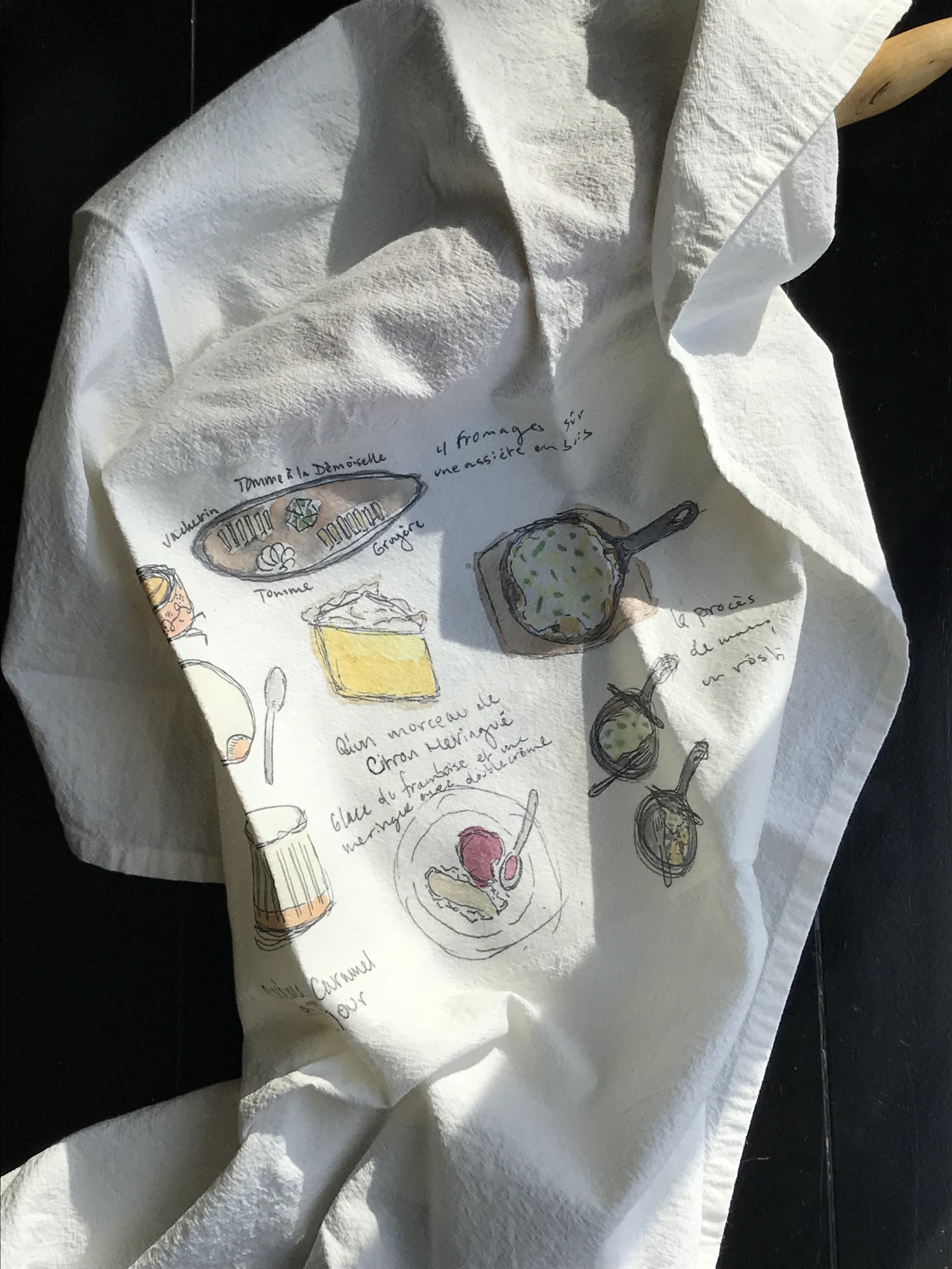 Tea towel- original watercolor-Switzerland, France and Italy