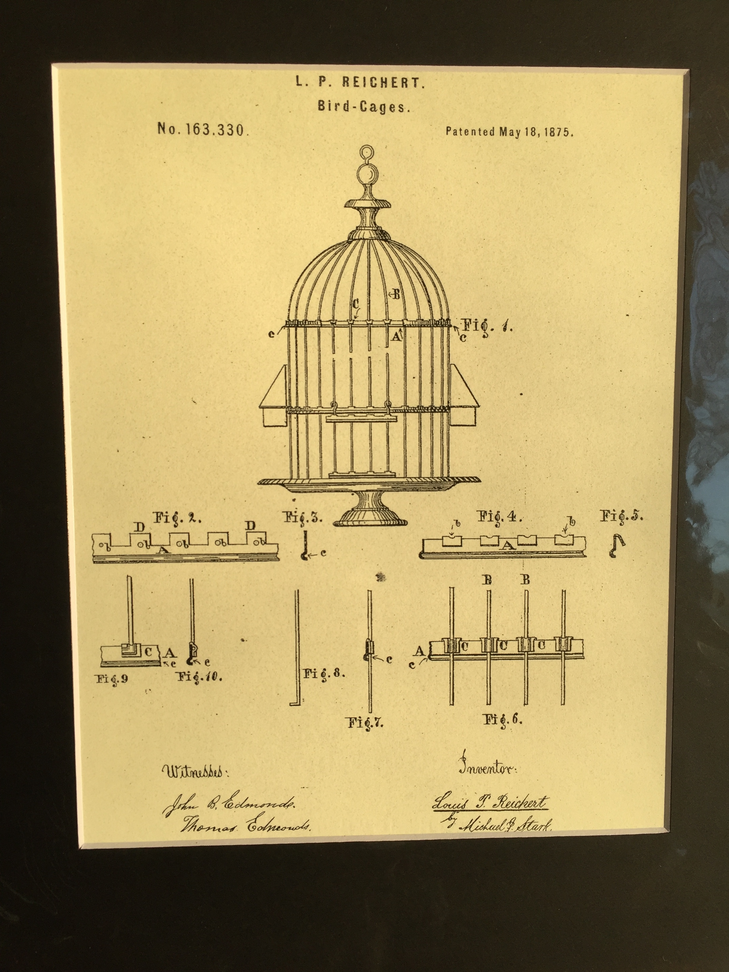 Bird cage matted patent print