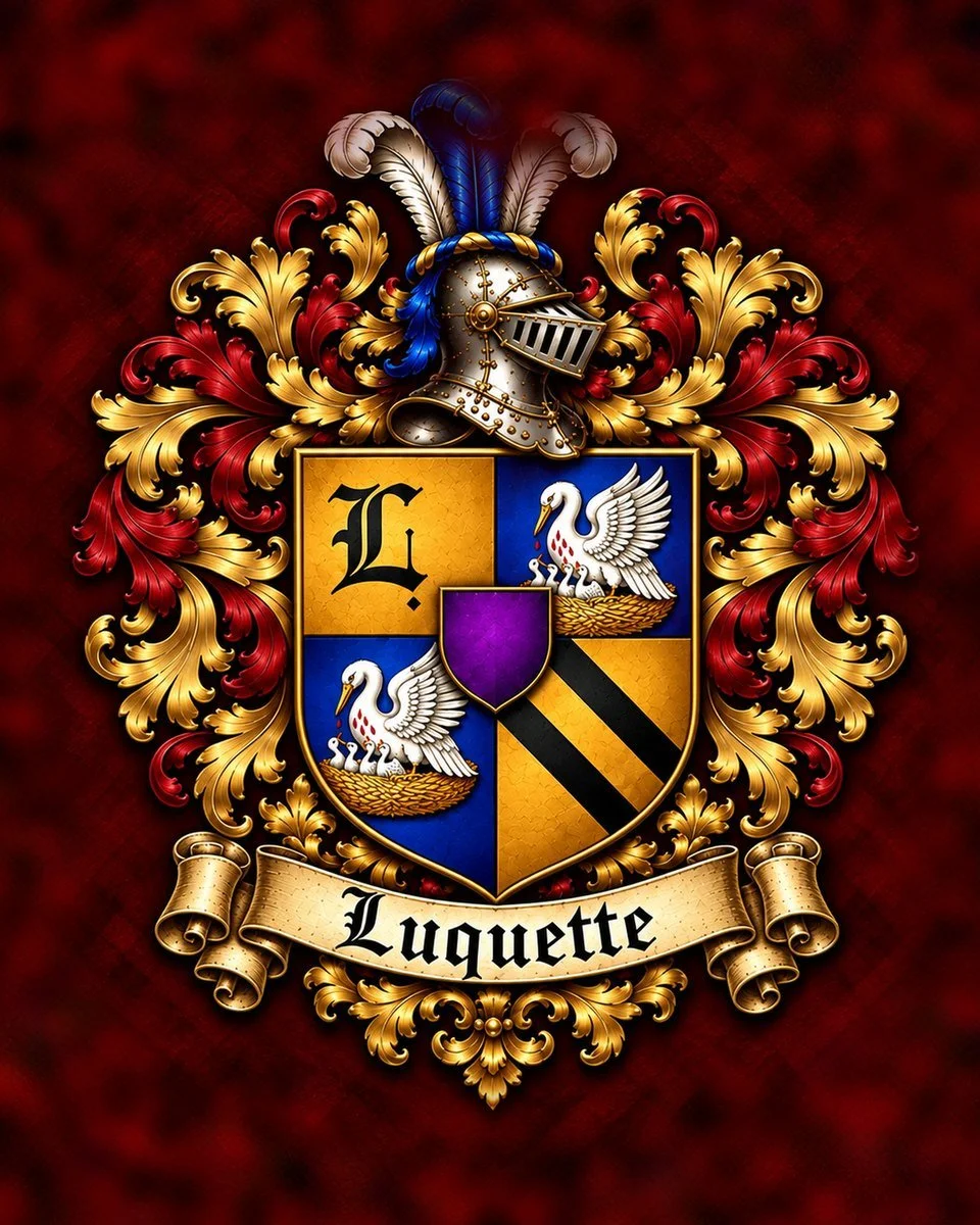 Luquette crest, husband, helmet facing right