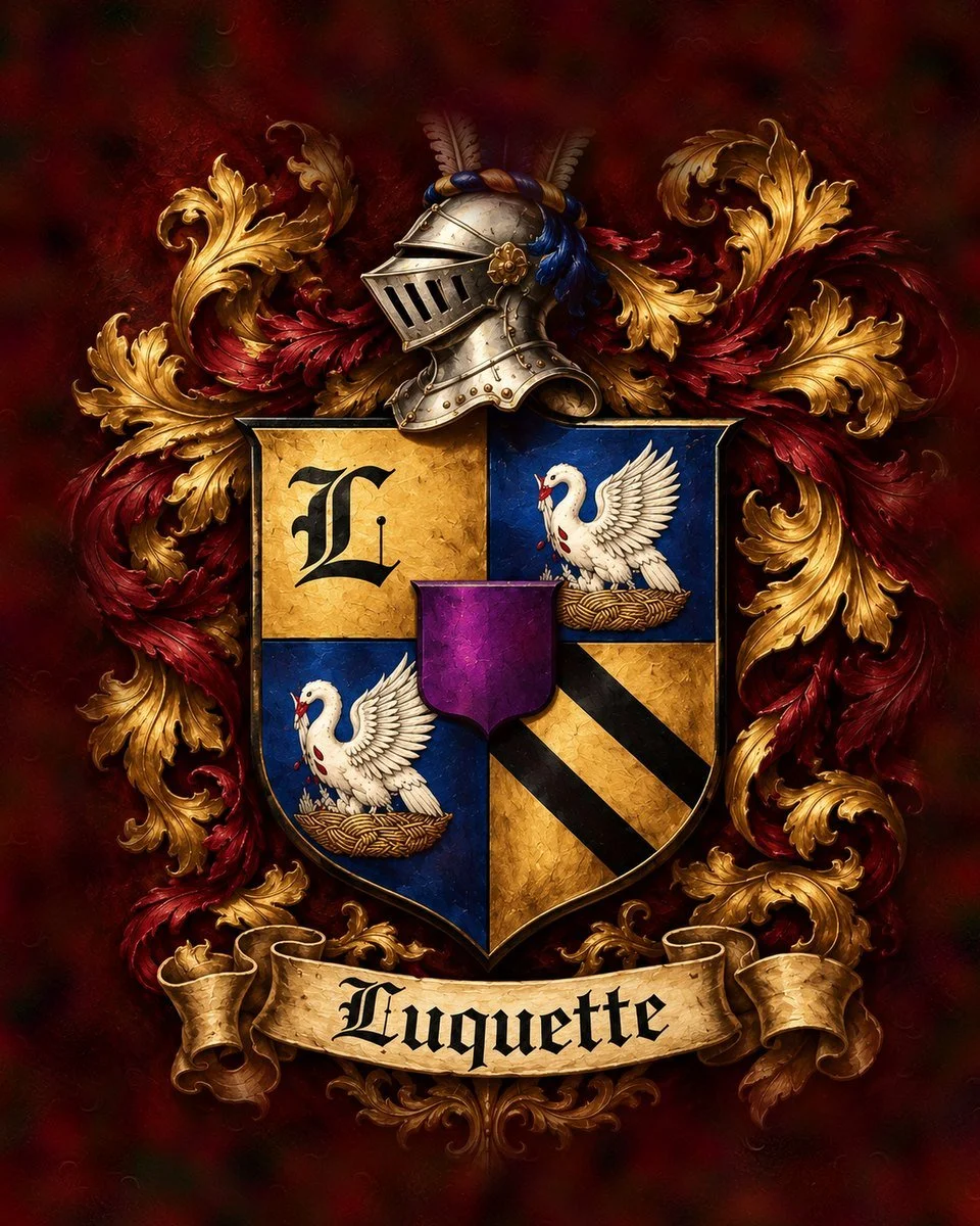 Luquette crest, wife, helmet facing left