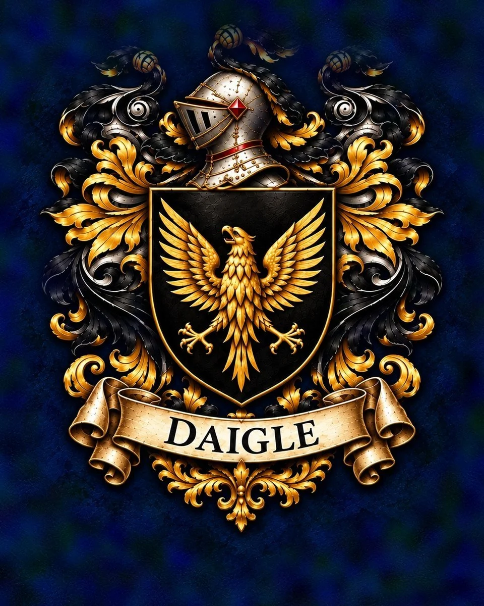 Daigle crest, wife, helmet facing left