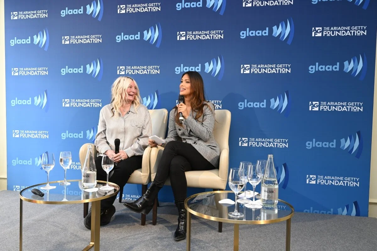 Geena Rocero speaks with Ariadne Getty at a panel discussion surrounding LGBTQ equality.