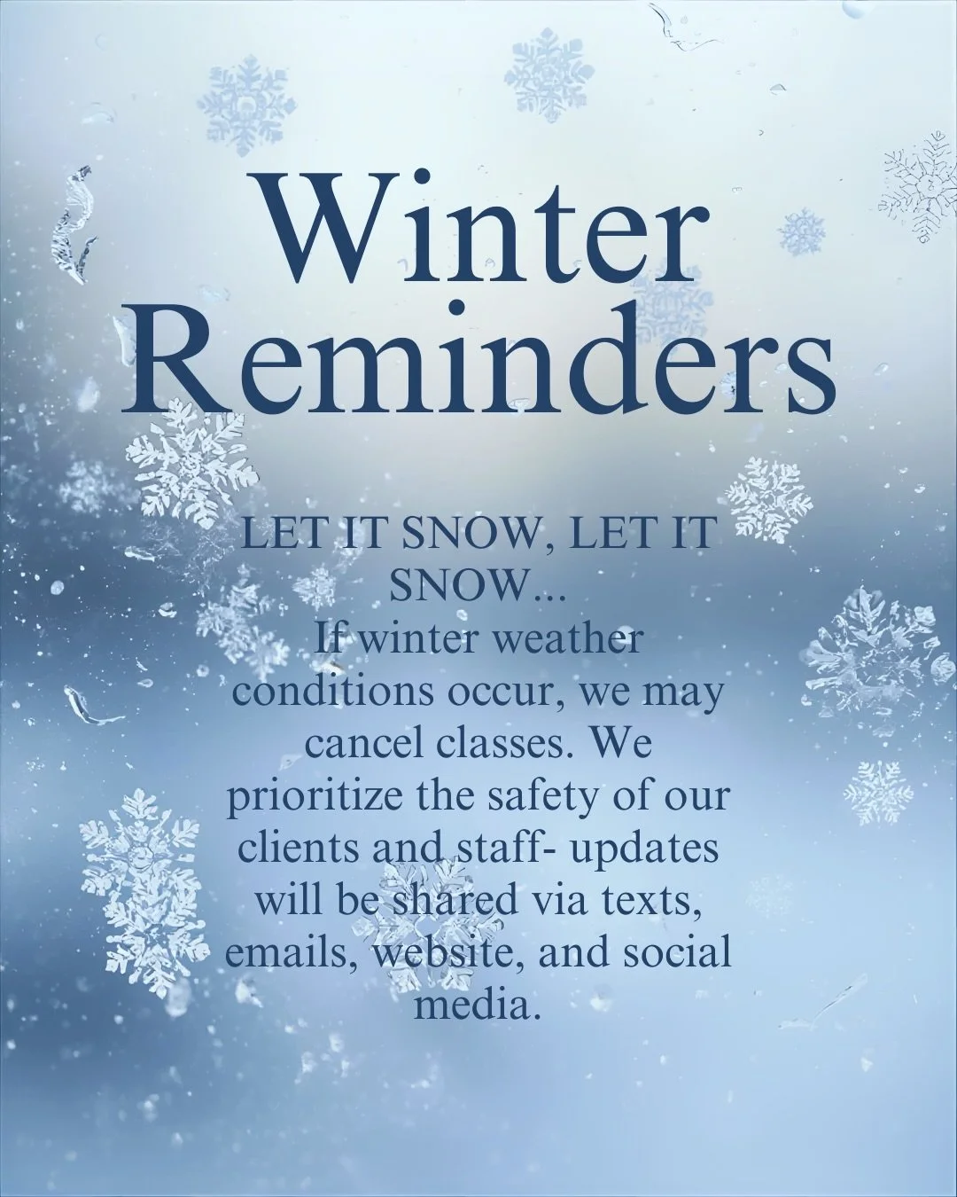 ❄️Winter is here and so are your friendly Barre Balanced reminders. ☃️
Thanks for reading through!

#winter #friendlyreminders #barrebalanced