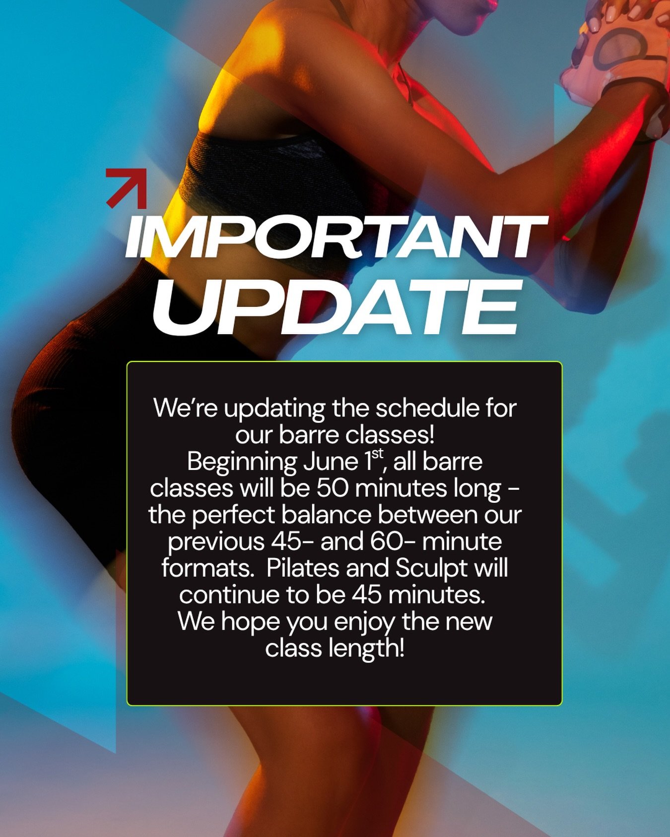Coming soon! A new class length for all barre classes. 50 minutes? PERFECT!! Starts June 1st. 🤩