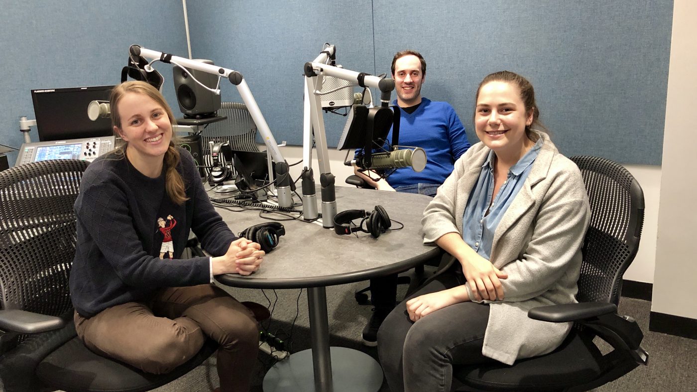 Sarah Wyman (left), Dan Bobkoff, and Jennifer Sigl in the studio.