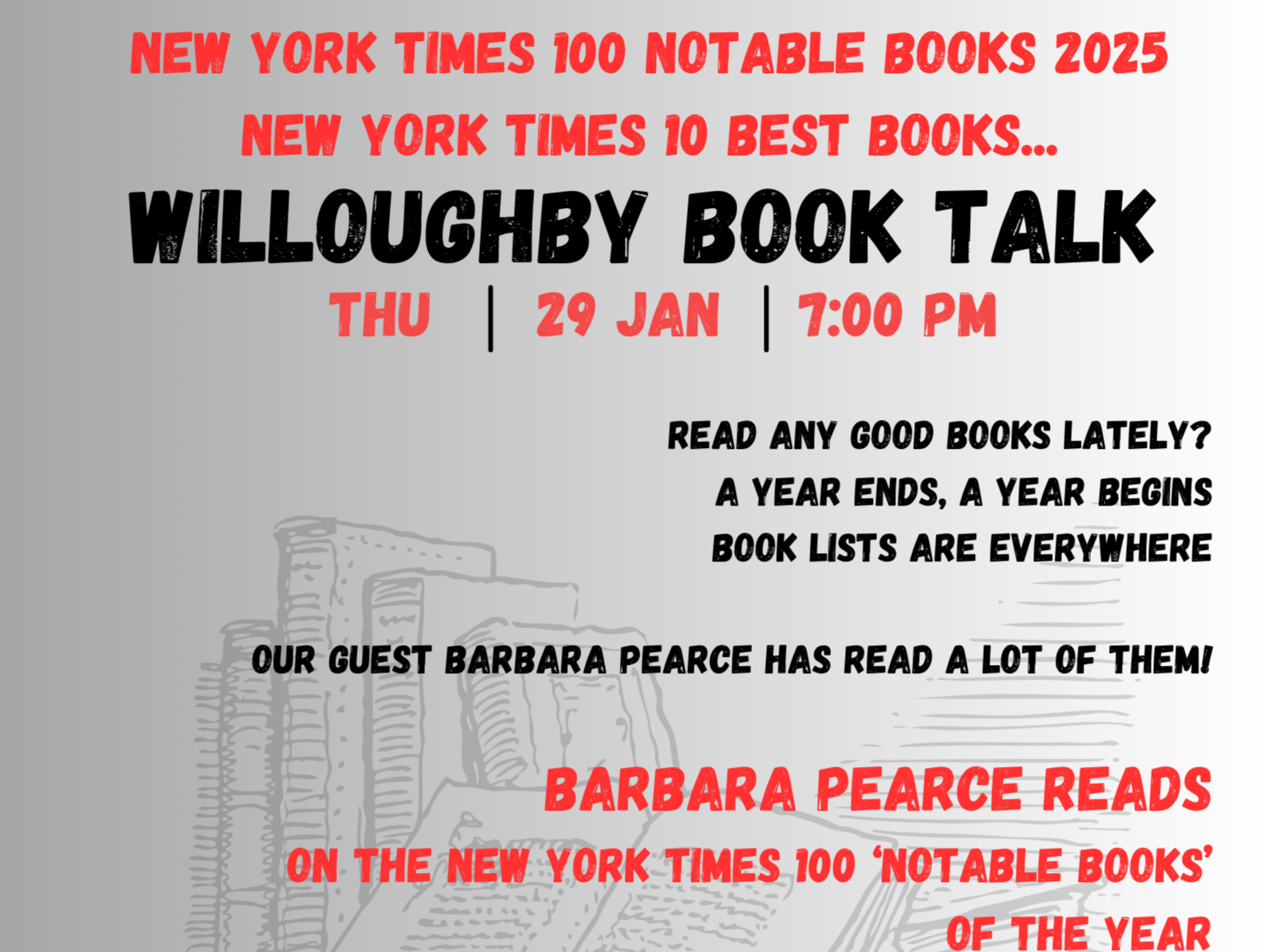 A YEAR OF READING: BOOK TALK WITH BARBARA PEARCE