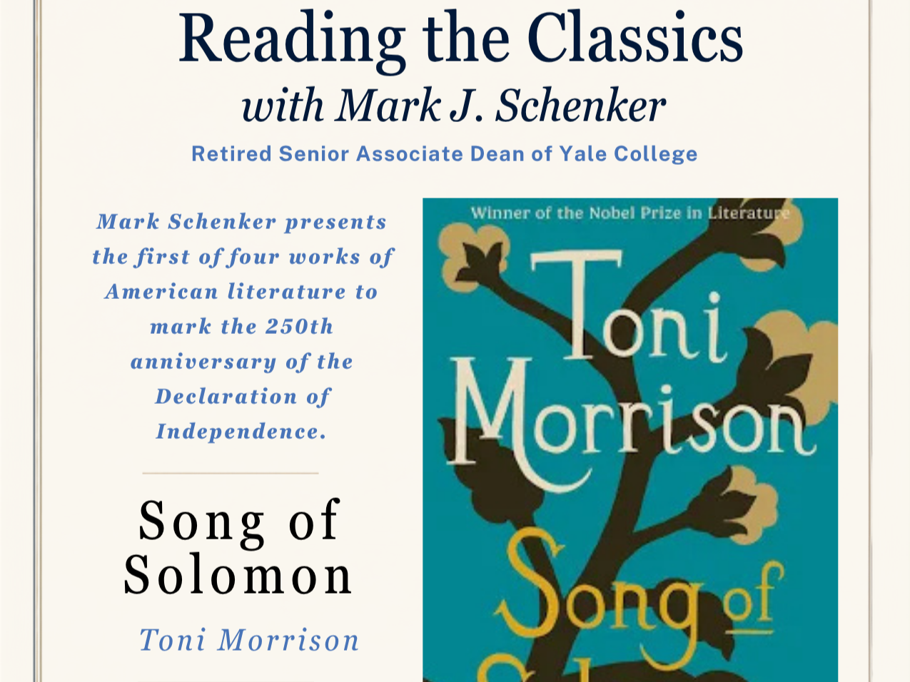 THE CLASSICS WITH MARK SCHENKER (Song of Solomon)