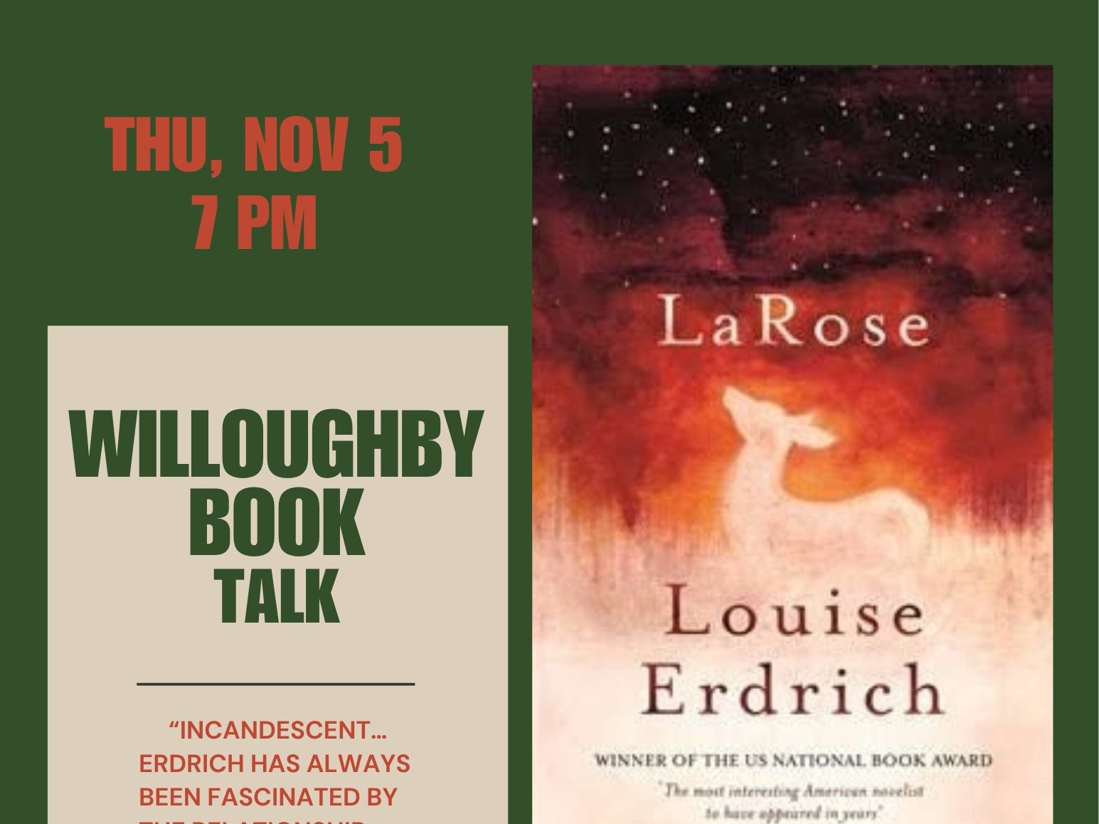 Willoughby Book Talk | Louise Erdich, LaRose