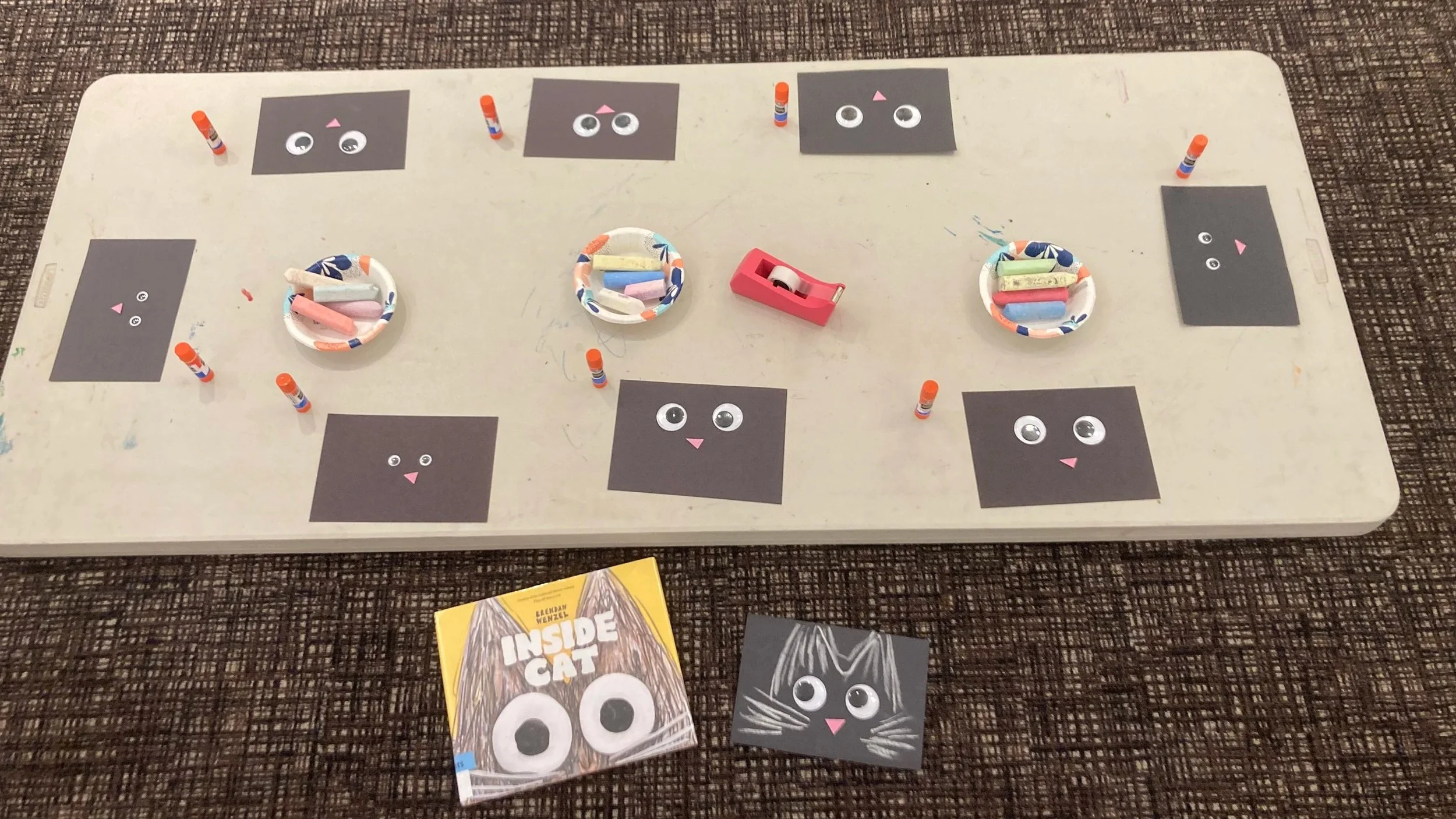 Cat themed storytime craft set up