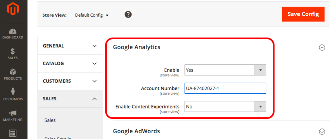 how to add and configure google analytics and magento.
